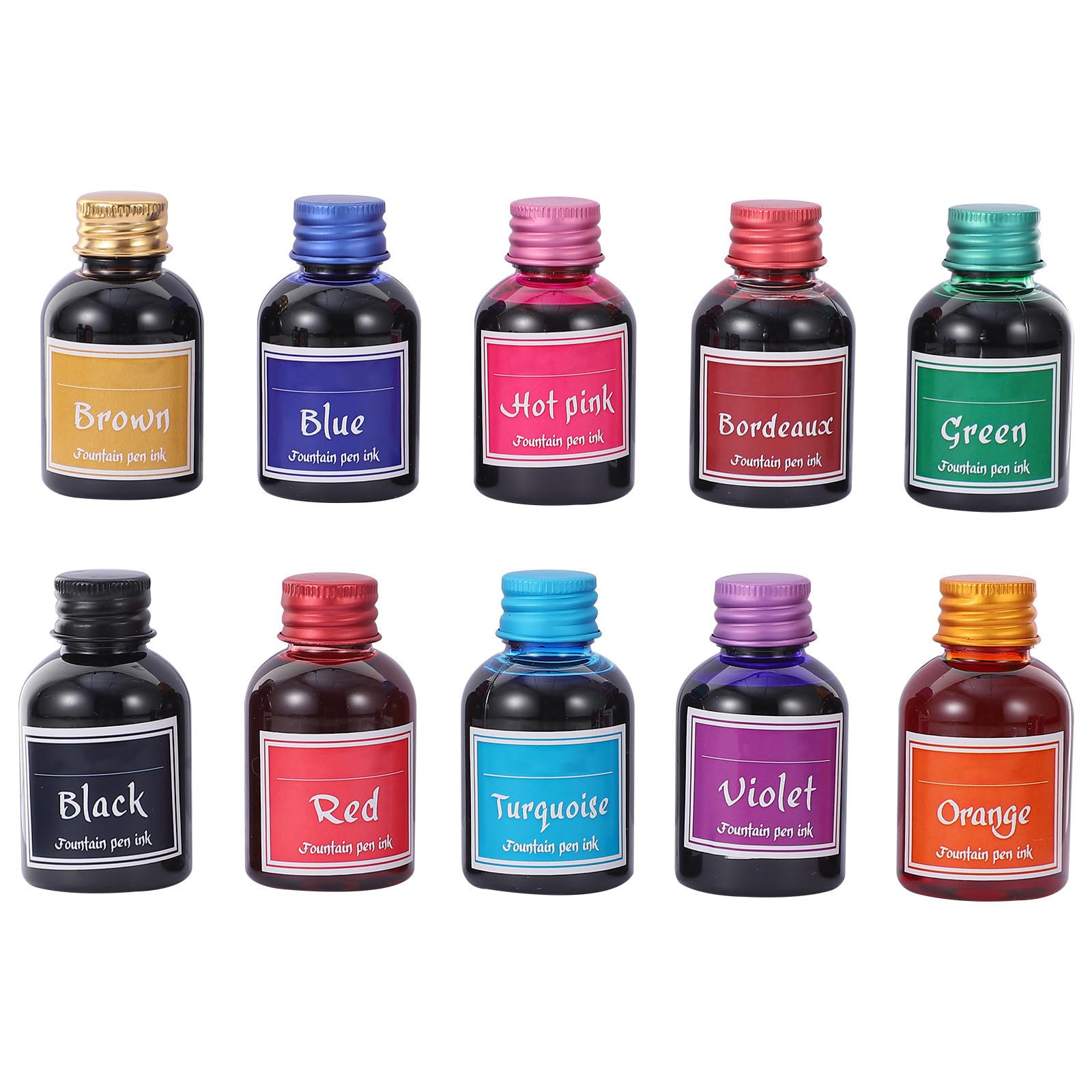 Tofficu Encre pour Stylos-plumage 10 Flacons en Verre 10 Couleurs Vives Séchage Rapide Haute Fluidité pour Calligraphie et Dessin
