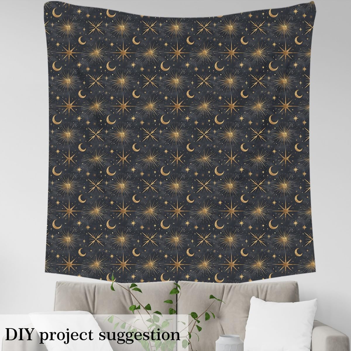 Galaxy Fabric by The Yard,Star Moon Gothic Style Upholstery Fabric for Chairs Sofa,Dark Blue Night Sky Print Waterproof Fabric for Upholstery and Home DIY Projects,3 Yards