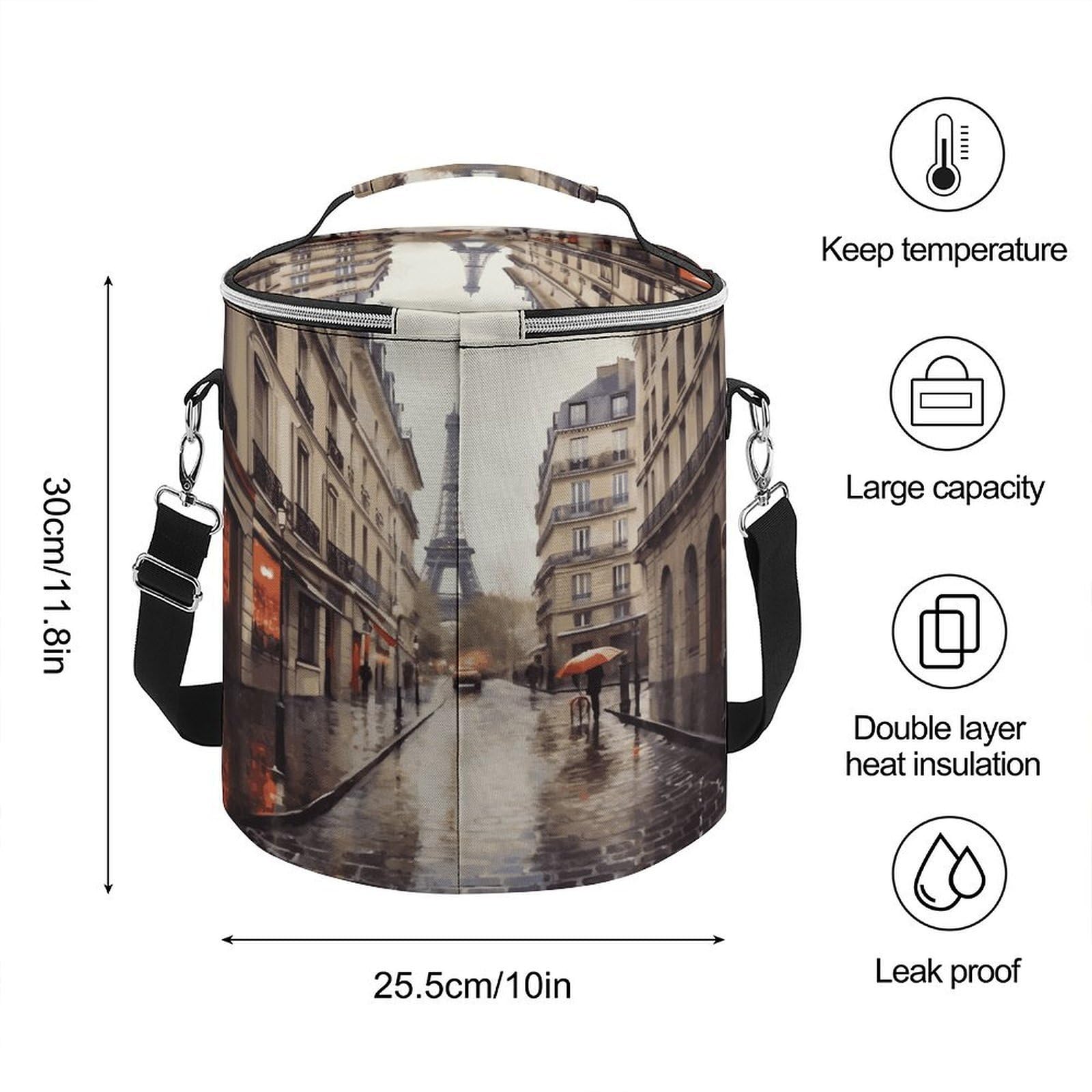 Rainy Street in Paris - Bolsa térmica suave con múltiples bolsillos, bolsa de playa aislada a prueba de fugas, hielera plegable para playa, viajes, trabajo