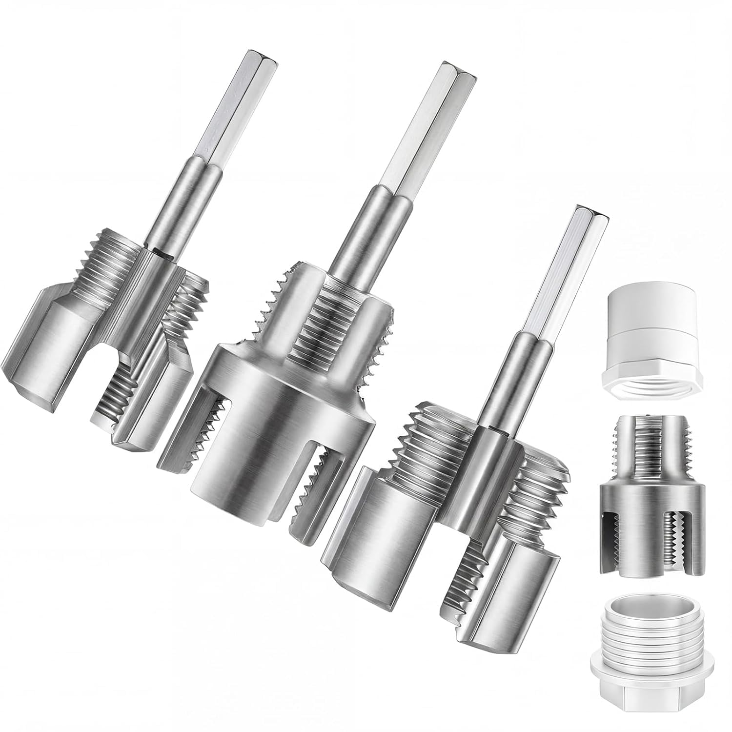 3Pcs Pipe Thread Cutting Tool, Integrated Internal & External Pipe Threading Tool PVC & Plastic Pipe Threader Kit 1/2" 3/4" 1"-picture-28