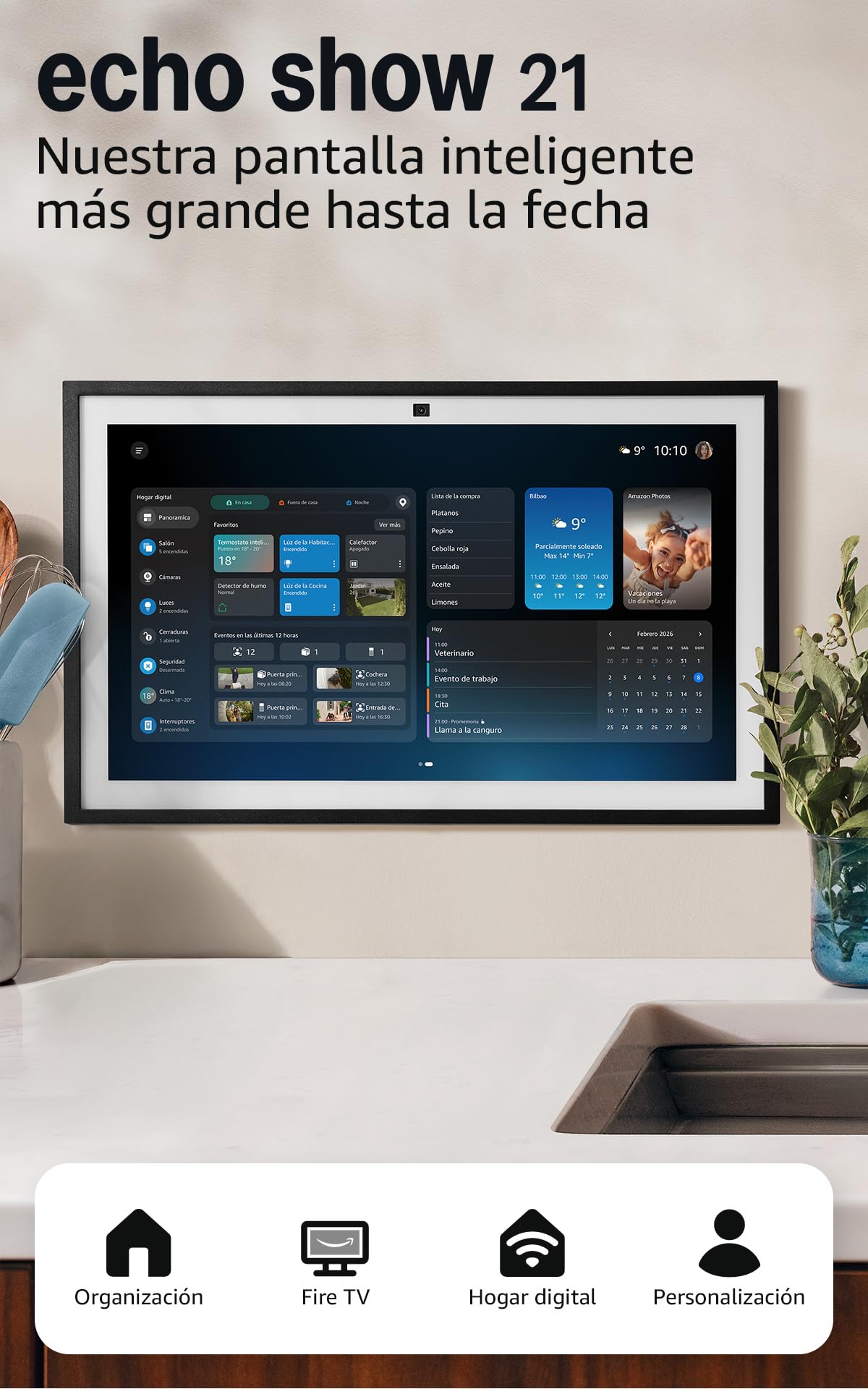 Amazon Echo Show 21 | Espectacular pantalla inteligente HD de 21" con Fire TV integrado, sonido rico y potente, reproducción en streaming HD inmersivo, con Acceso Anticipado a Alexa+ con descuento