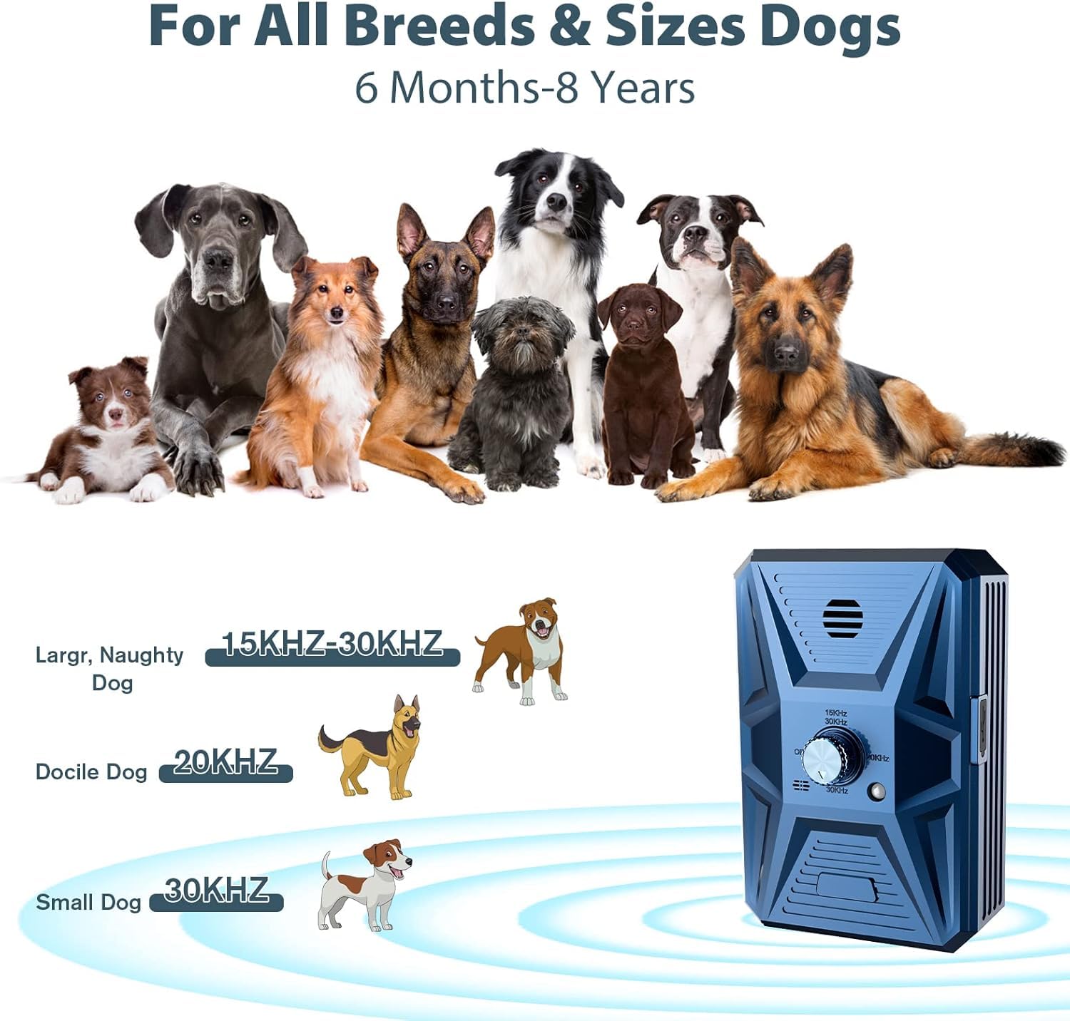Anti Aboiement pour Chien, Dispositif Anti Aboiement ,33 Pieds Rechargeable Dispositif Dissuasion pour Petits et Grands Chiens Exterieu, Anti-Aboiement Chiens Ultrason pour Chien Anti Aboiements pour