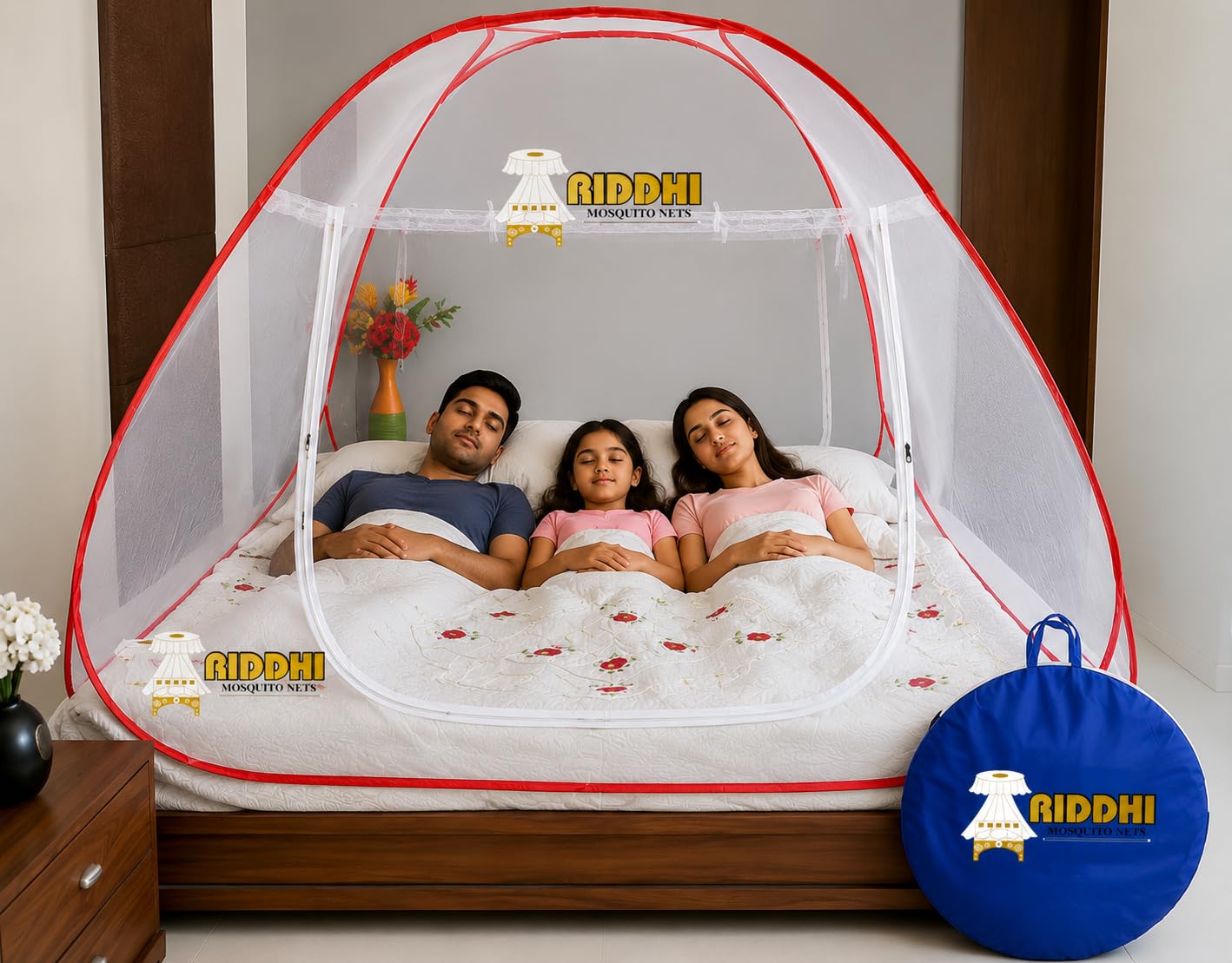 RIDDHI Foldable Dome Mosquito Net with Carry Bag (Red) | Riddhi Foldable Mosquito Tent for Double Bed 6x6 with Zipper-picture-27