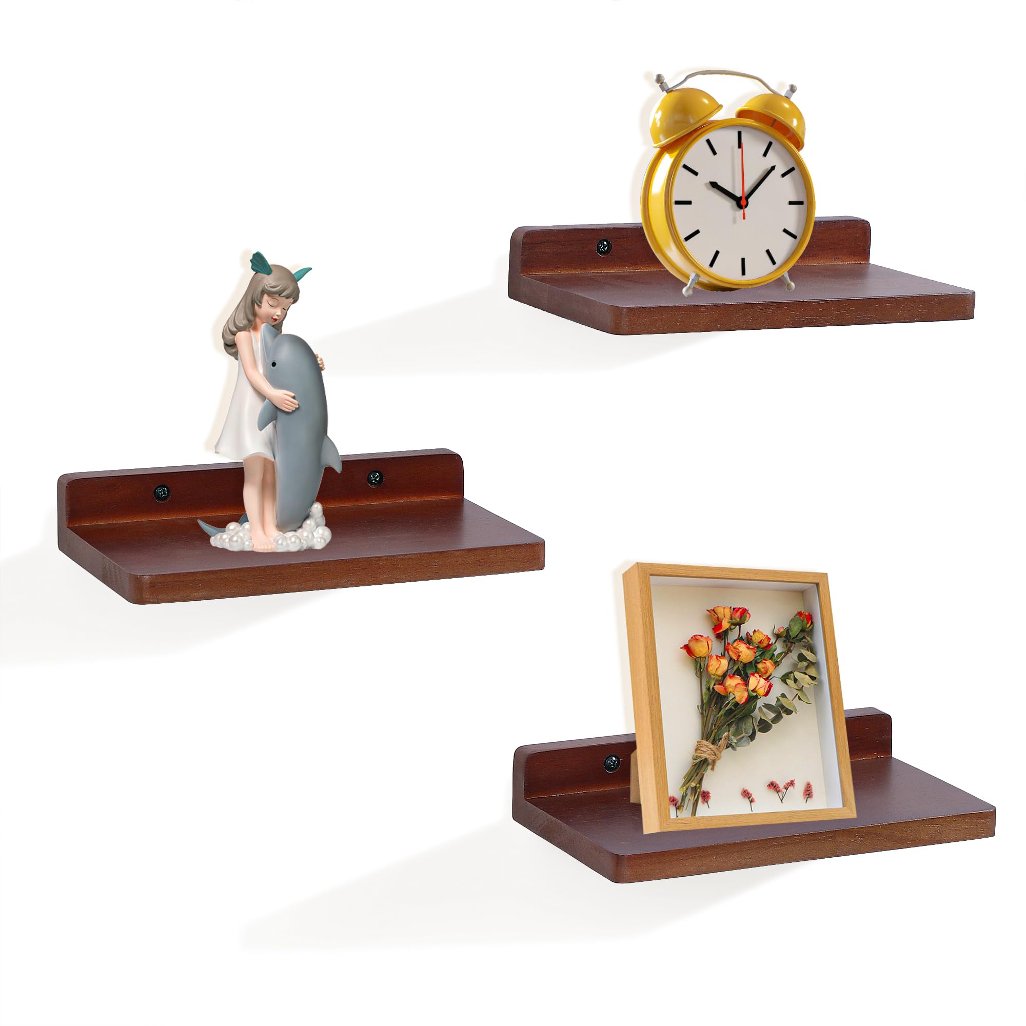 SEEKMOO Small Floating Shelves for Wall,12.7x21.5cm,Dark Walnut,Set of 3