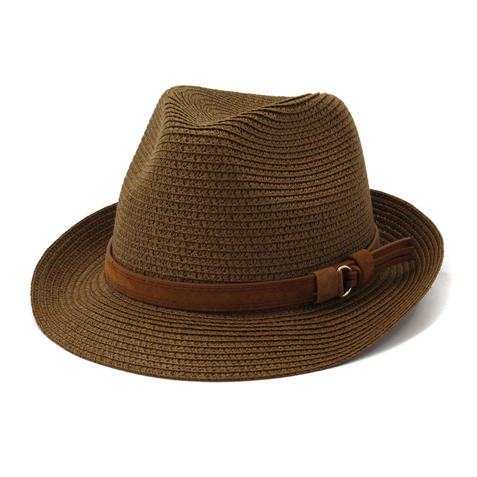 GREUSStraw Fedora Hats for Men, Packable Trilby Hat Panama Hat Derby Hat  Breathable Mesh Sun Hat Homburg Hat Dad Boyfriend Gift