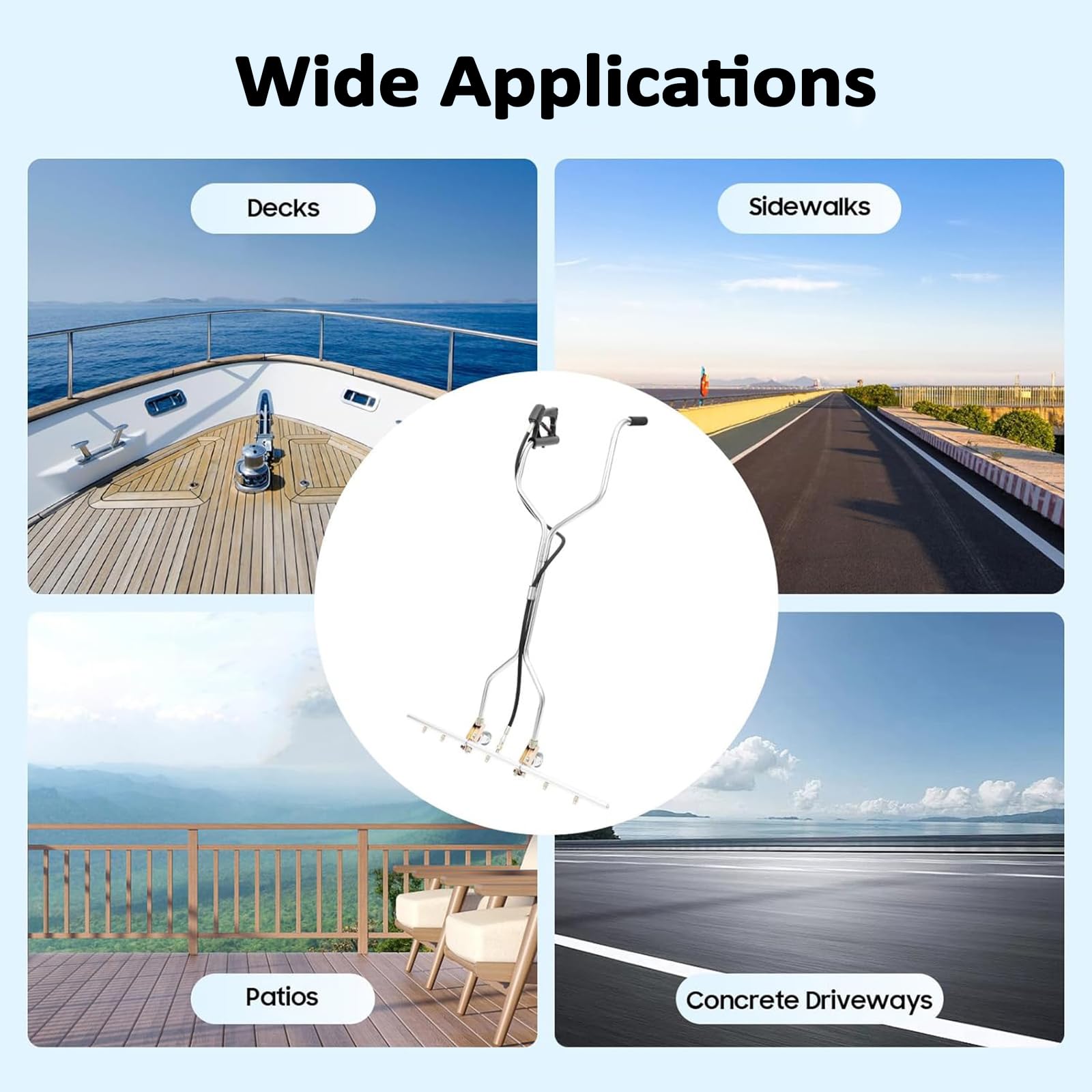 Accesorio de escoba de agua de acero inoxidable para lavadoras eléctricas, diseño de 7 agujeros con compatibilidad con agua fría y caliente, ideal para limpieza de patio y acera