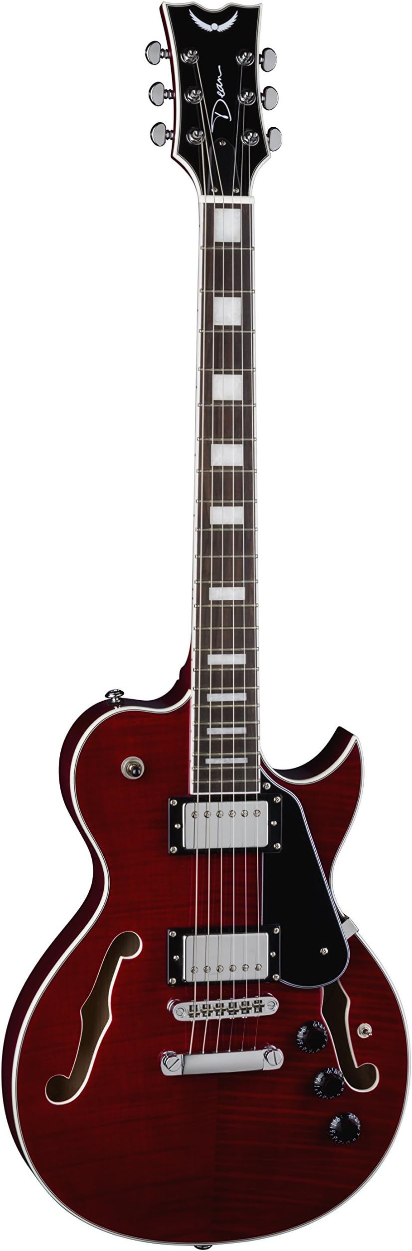 Dean 6 String Shire Flame Top Semi Hollow Body Electric Guitar with Piezo-Trans Red, FM TRD