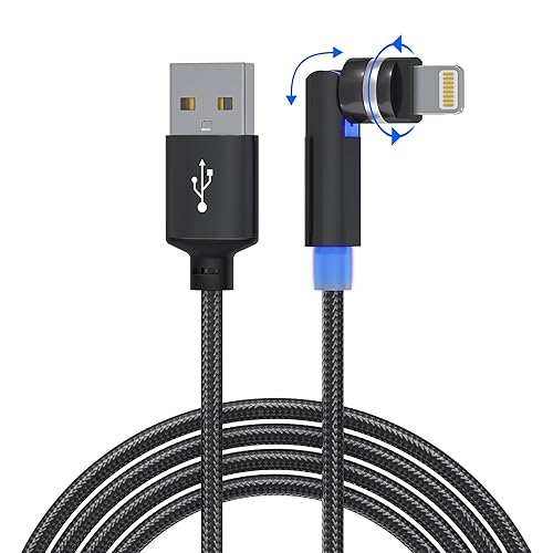 Cable Lightning corto de 90 grados de 3.3 pies con cabezal giratorio de 360 grados carga rápida y datos MFi y 2.4A Cable de carga trenzado de nailon