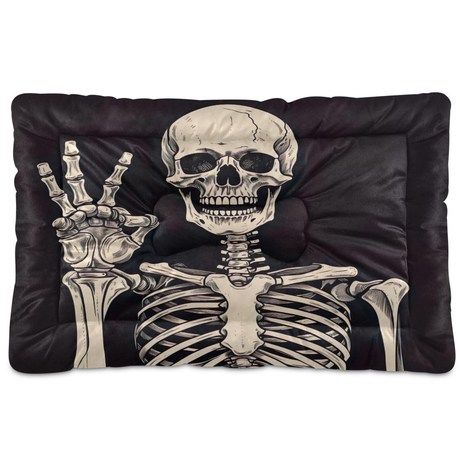 Nesatuwa Funny Skeleton Dog Bed Machine Washable Pet Bed Mattress Comfortable Soft Pet Bed Mat Non-Slip Bottom Couch for Small Medium Dogs,24x18 Inch