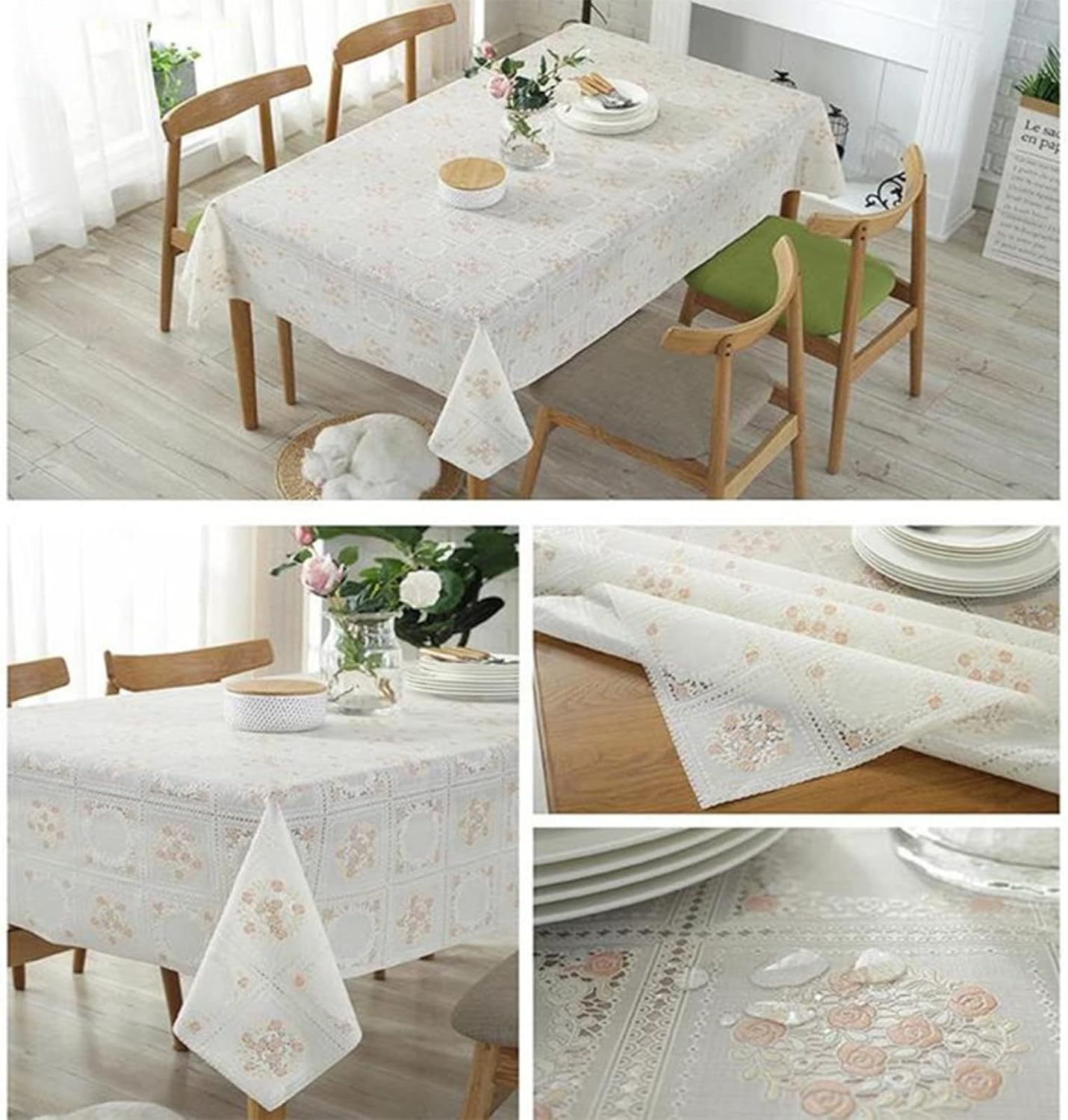 Generic Rectangular Linoleum PVC Tablecloth Wipe Clean Ideal for Dining Room Kitchen and Picnic Tablecloths Rectangular Pink 135x160CM