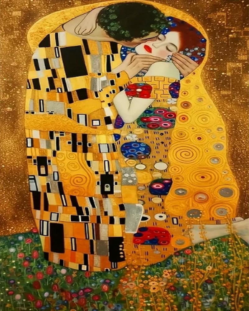 Chaozhirui Klimt's Kiss Embroidery Cross Stitch Kit - 40x50cm (11CT) Popular Printed Cross Stitch Kit, Easy DIY Craft Kit