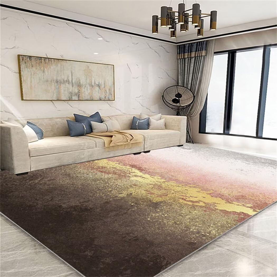 Alfombra abstracta oro de gran calidad minimalista lavable 200X300