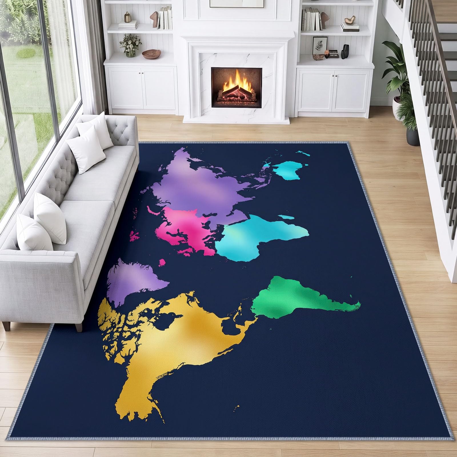 Generisch Waschbar Teppich Modern abstrakt Pflegeleicht Florrutschfest, Weltkarte Farbe Florrutschfest Faltbare Teppich 240 x 300 cm für Wohnzimmer Kinderzimmer Schlafzimmer Büro Esszimmer