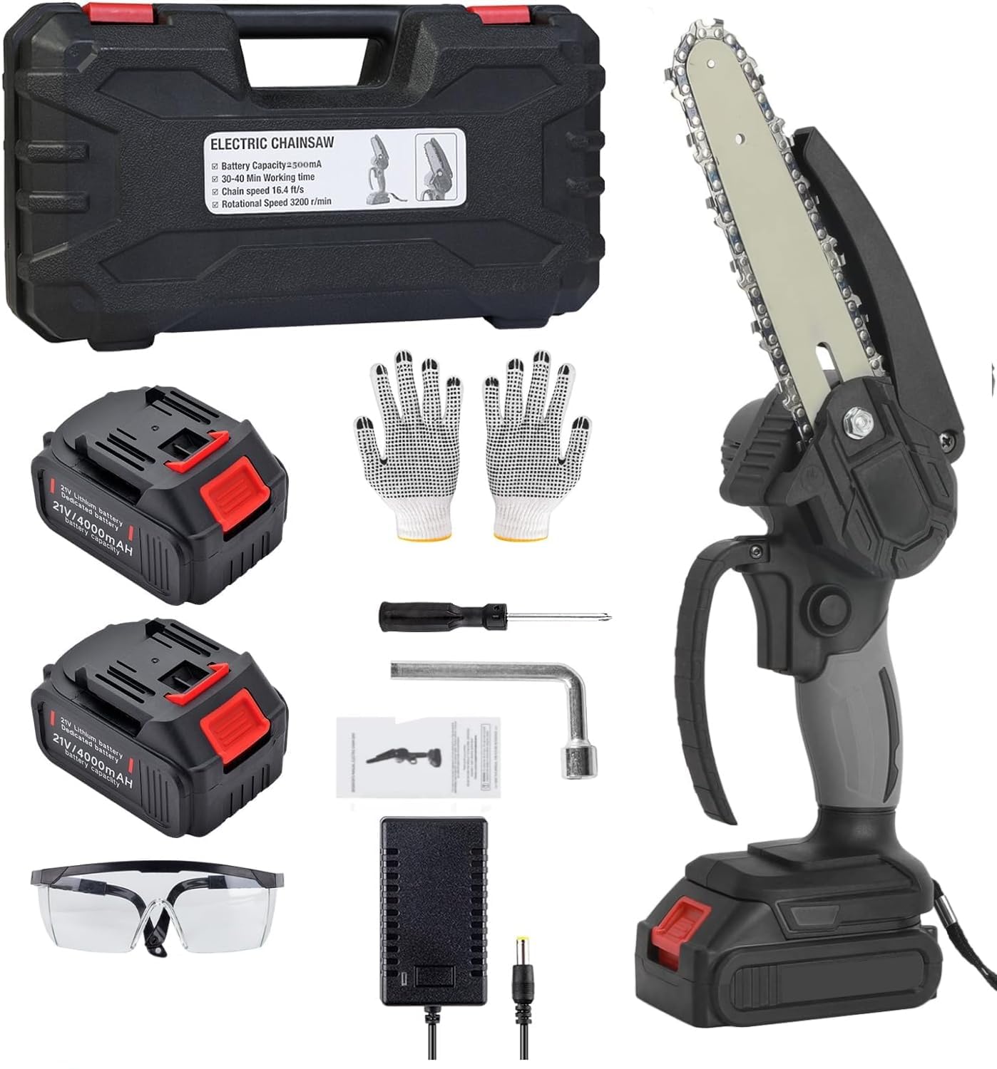 Mini Chainsaw 6 Inch, Cordless Mini Chainsaw Battery Powered with 21V 12000mAh Rechargeable Battery, One-Hand Use Electric Chainsaw, Handheld Chainsaw for Tree Trimming Wood Cutting