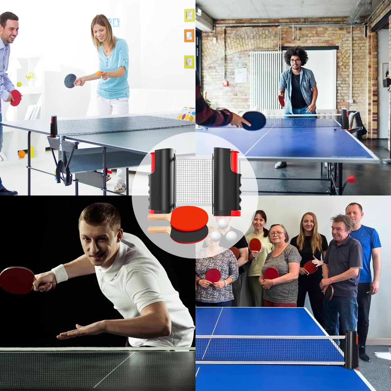 Set de Ping Pong Portátil con 2 Raquetas, 3 Bolas, Red Retráctil y Bolsa de Almacenamiento