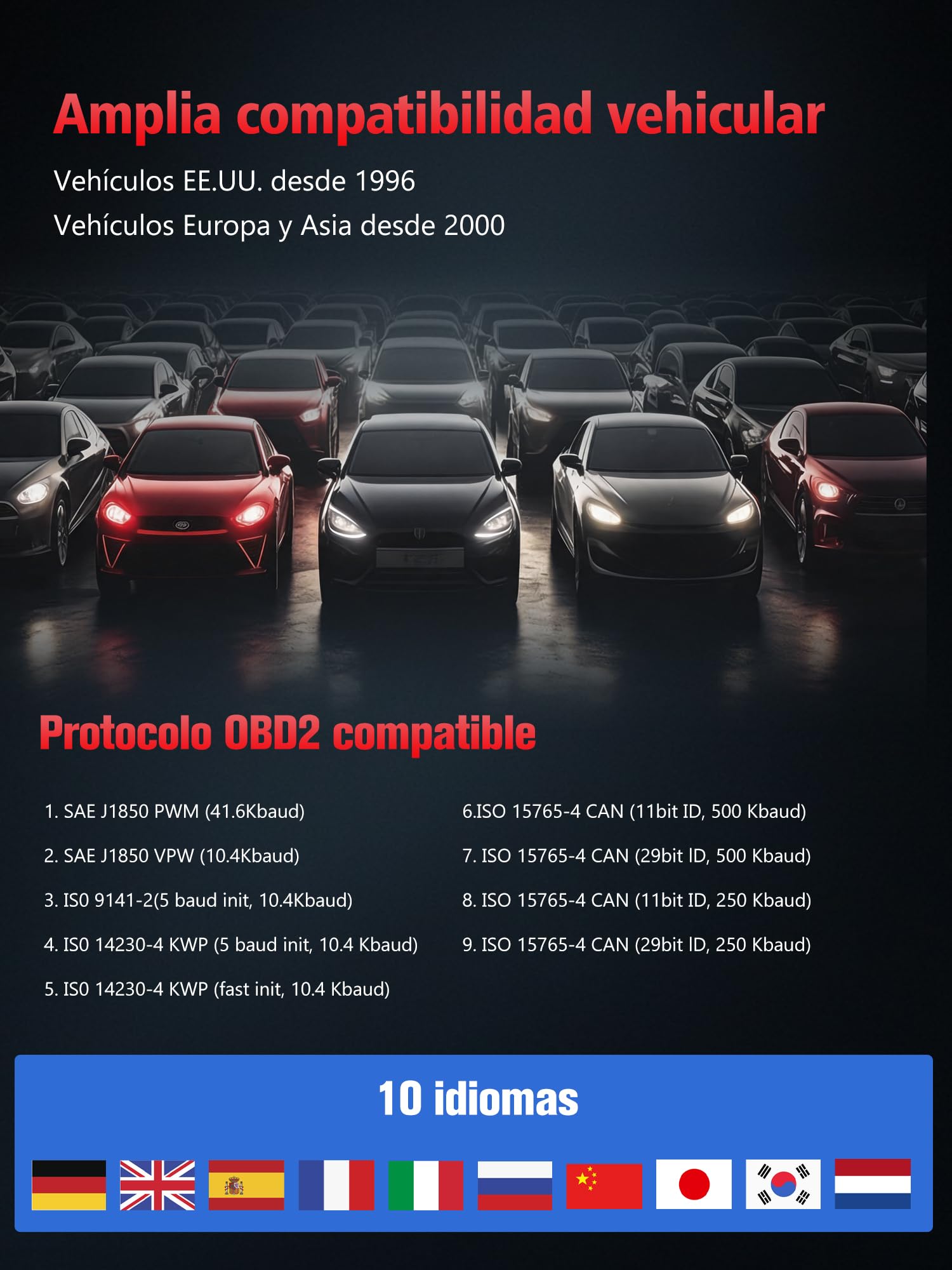 OBD2 Diagnosis Coche Scanner OBD: EOBD maquina Diagnóstico Coche en Español - Scanner OBD2 Multimarca Vehículos con Prueba de Batería - Lector Códigos Fallos Motor Autos Completas OBDII Funciones