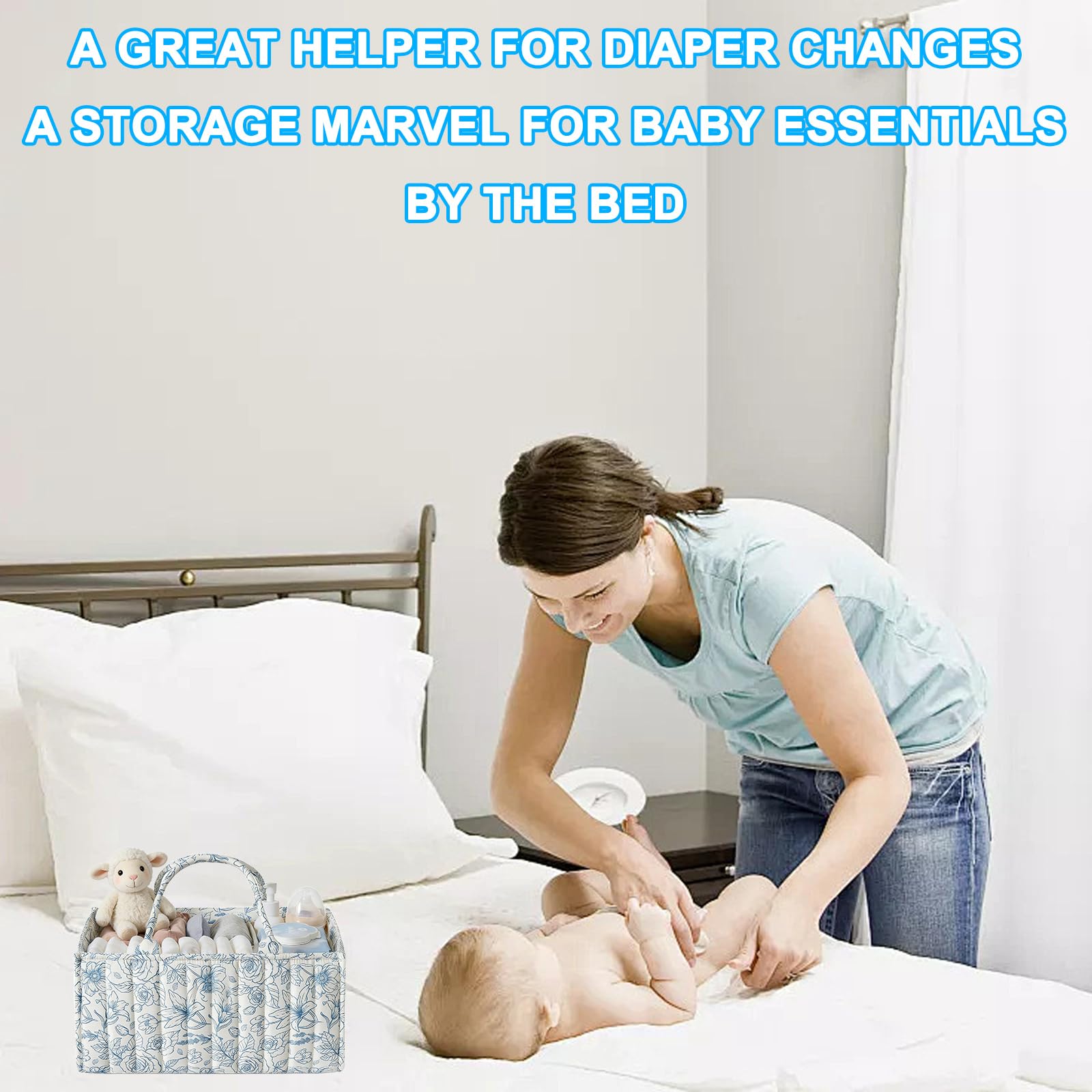 runpeak Nappy Caddy, Diaper Caddy Organiser, Stylish Baby Changing Basket with Removable Divider, Newborn Essentials - Image 4