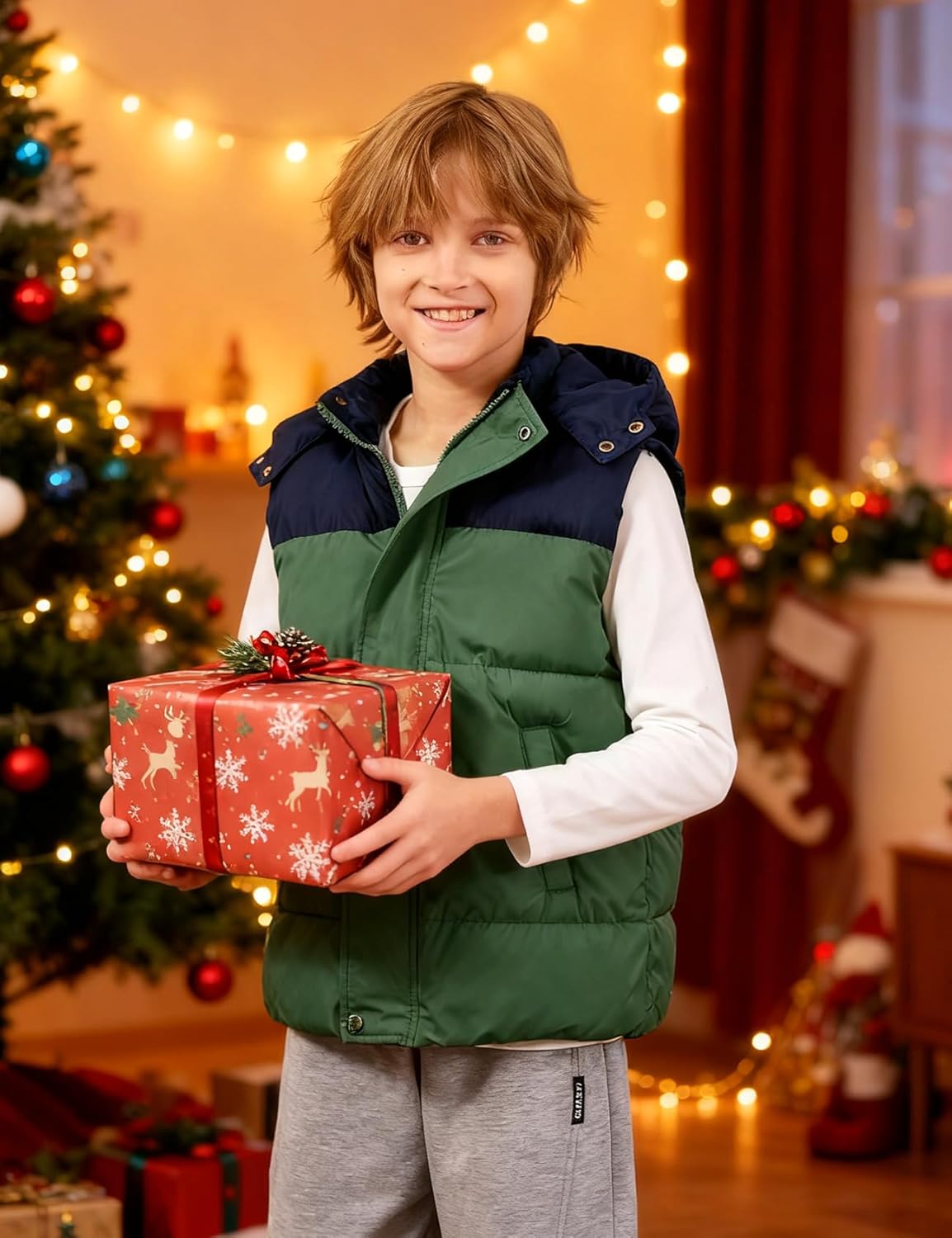 Wyeysyt Boys Warm Puffer Vest Fleece Lined Hooded Quilted Vest Kids Winter Waistcoat Outerwear - Image 2