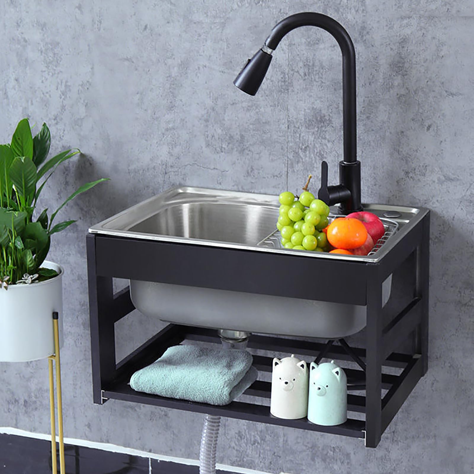 LMYSXAOZ Commercial Stainless Steel Kitchen Sink with Tap WallMounted Outdoor Washing Station for Prep Durable HeavyDuty Utility Home and Restaurant Use