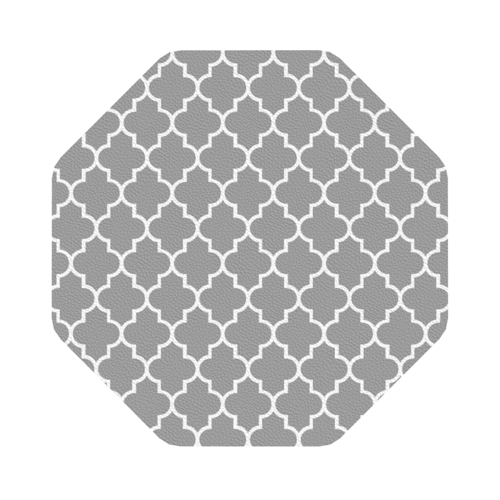 Quatrefoil Grey PU Leather Coasters Set of 6 Octagon Drink Coasters