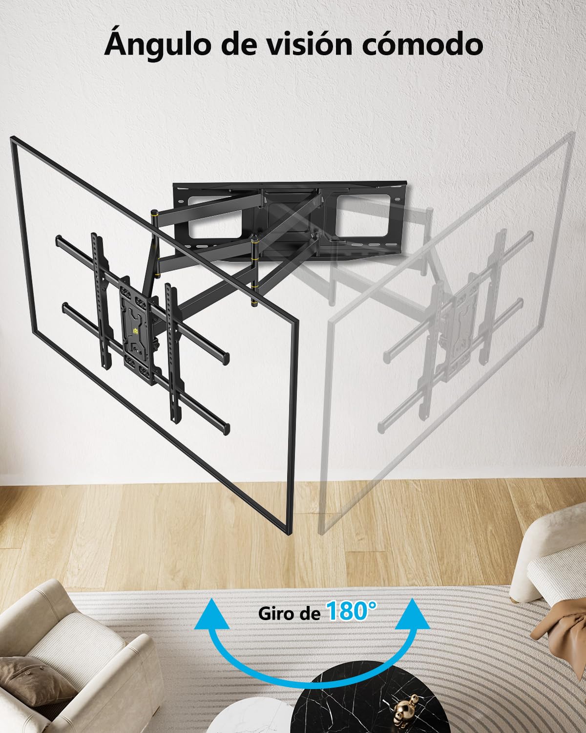 FORGING MOUNT Soporte de Pared de 765mm de Largo Alcance para televisores Planos y curvos de 50-90 Pulgadas, Brazo sólido de Movimiento Completo, inclinación y Giro, Carga de 75kg, VESA 600x400mm