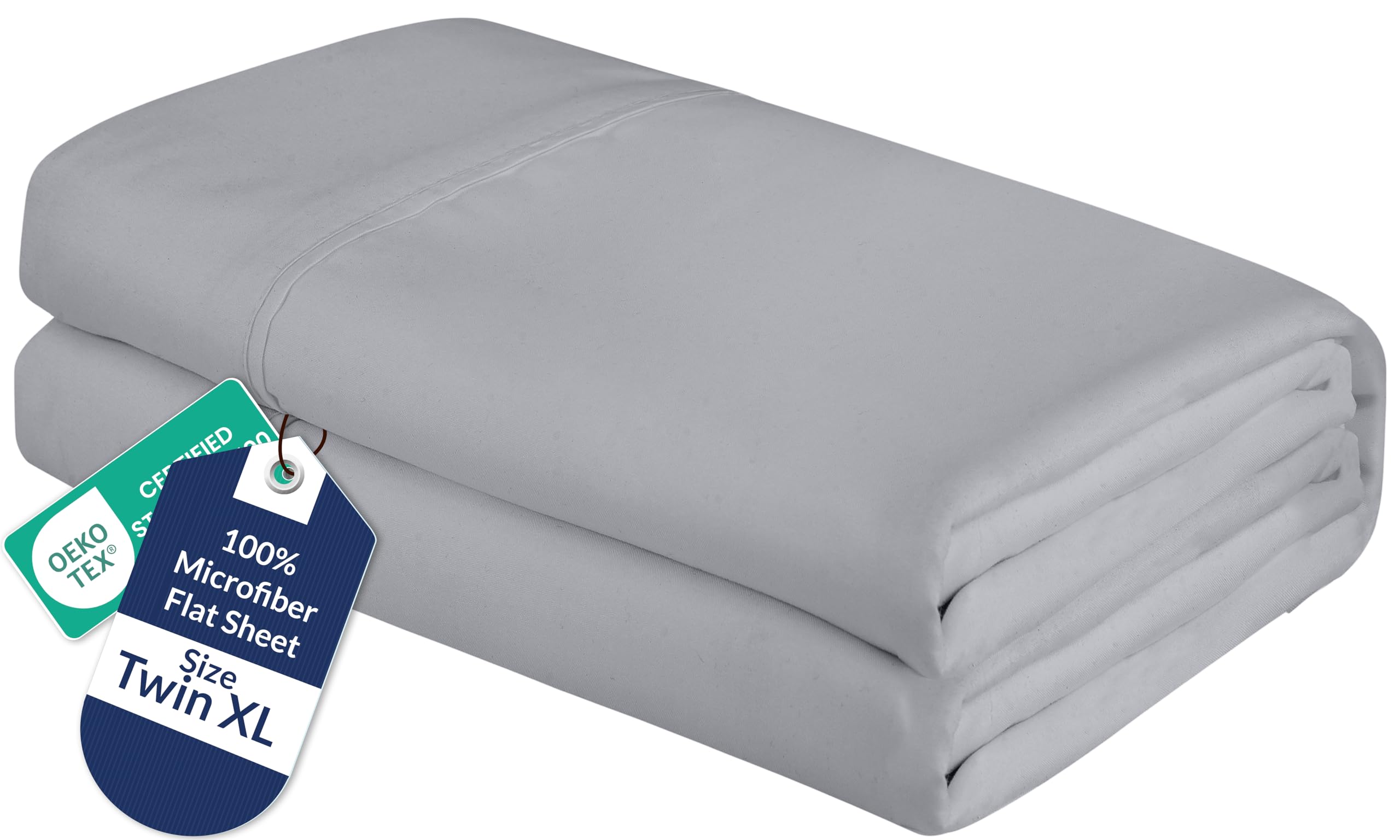 Royale Linens Twin XL Flat Sheet - Ultra Soft Brushed 1800 Microfiber Flat Sheets Only - Wrinkle Free &amp; Stain Resistant - Hotel Quality Top Sheet for Bed (Twin XL, Silver)