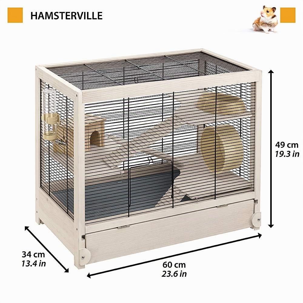 Ferplast Jaula de Madera FSC para hámsteres HAMSTERVILLE, ratoncillos y pequeños roedores, Estructura en Varios Niveles, Accesorios incluidos