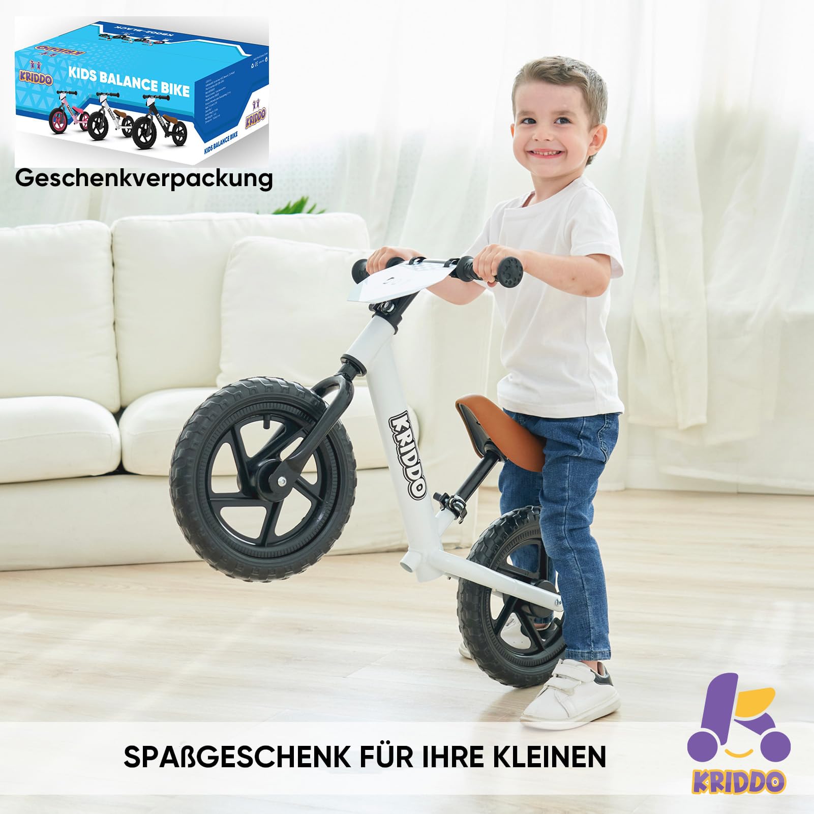 KRIDDO Kinder Laufrad ab 2 Jahren, Lauflernrad Spielzeug für 18 Monate bis 5 Jahre, 12-Zoll mit individualisierbarem Schild, Geschenk Fahrrad Jungs und Mädchen, Baby Balance Bike(2-3 Jahre) | 2 Jahre alt