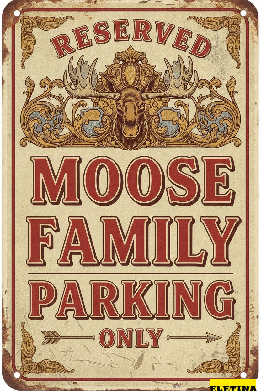 Personalized Sign for Man Cave Security Warning Metal Wall Decor Reserved Moose Family Parking Only Metal Art Warning Tin Metal School Bar Street Parking Lot 8x12in Private Property Decorative