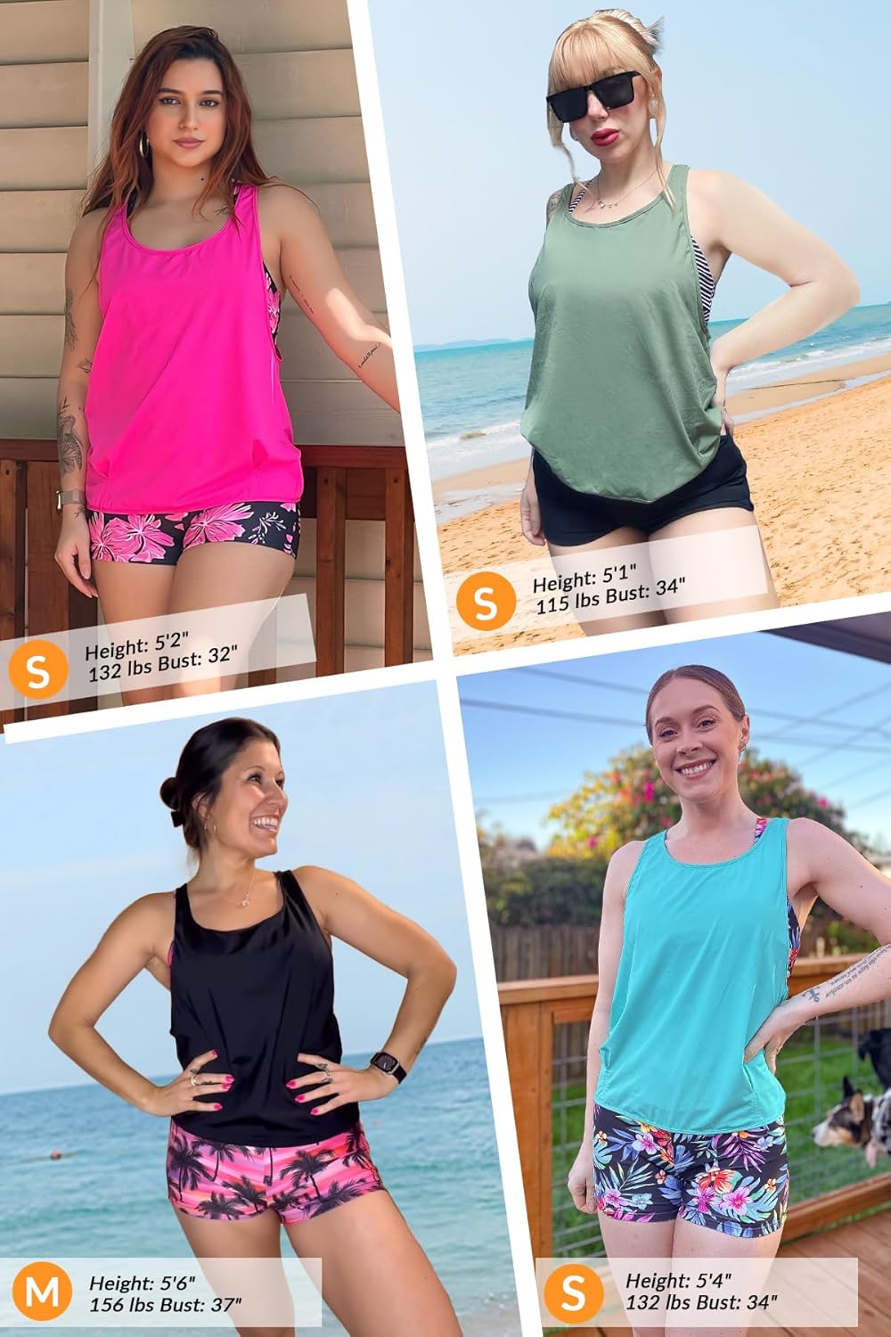 Aqua Eve 3 Piece Tankini Swimsuit for Women Tank Bathing Suit with Shorts Open Back Athletic Swimwear - Image 6