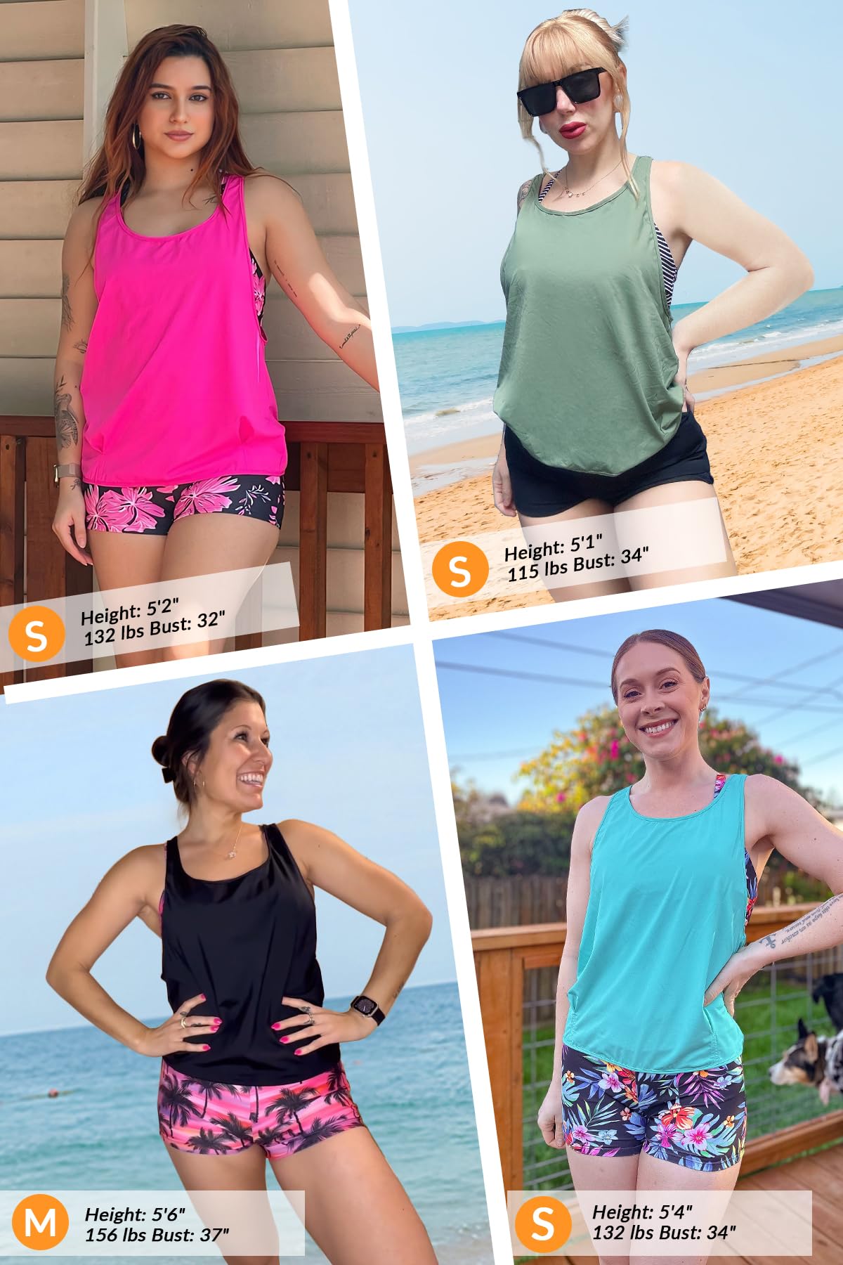 Aqua Eve Damen-Badeanzug, Tankini, 3-teilig, Badeanzug, Tanktop mit Shorts, offener Rücken, sportlicher Badeanzug