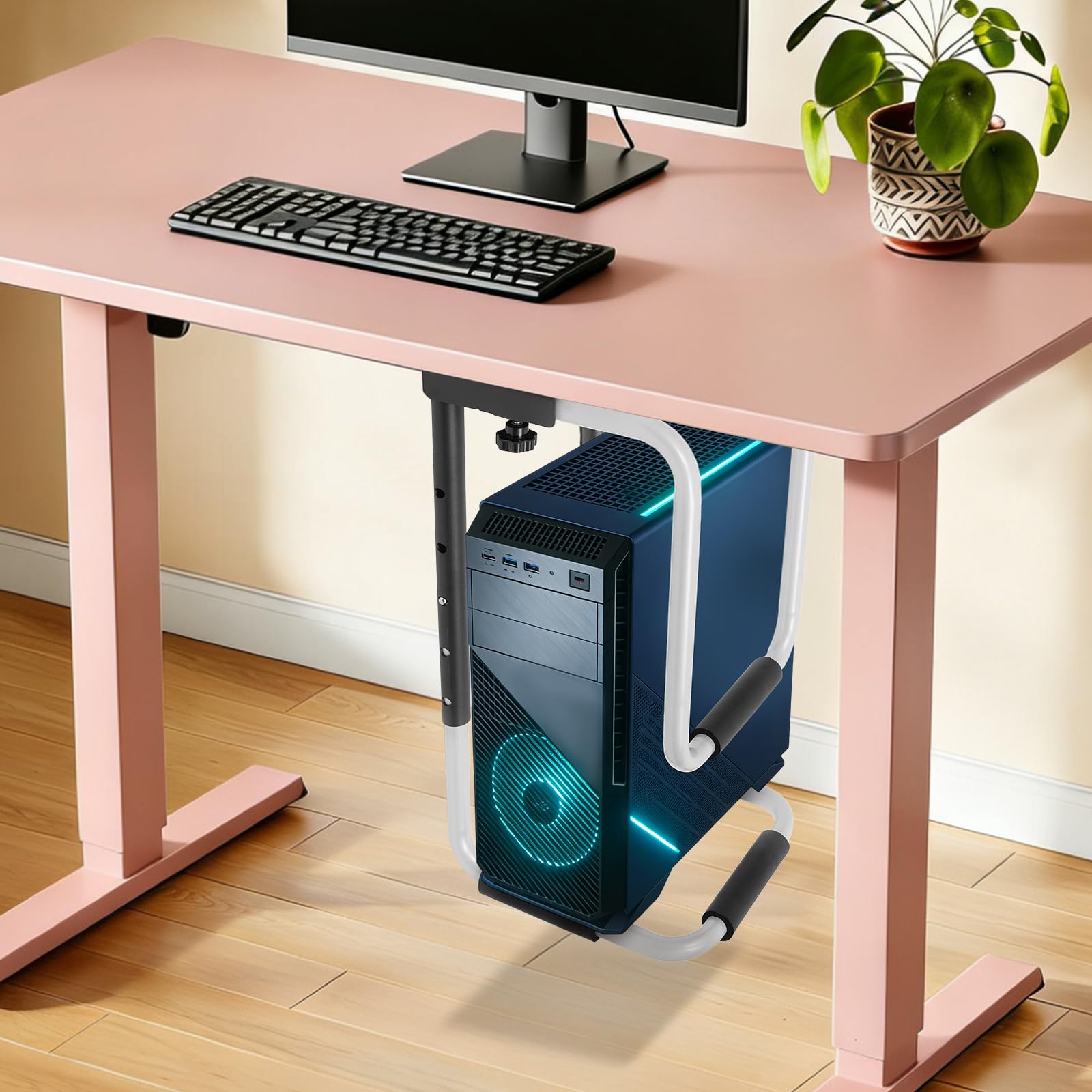 Supporto per PC sotto la scrivania, portata 27,22 kg, supporto da parete per PC, regolabile in altezza 30-60 cm, in acciaio Q235, supporto per alloggiamento sotto il tavolo, nero