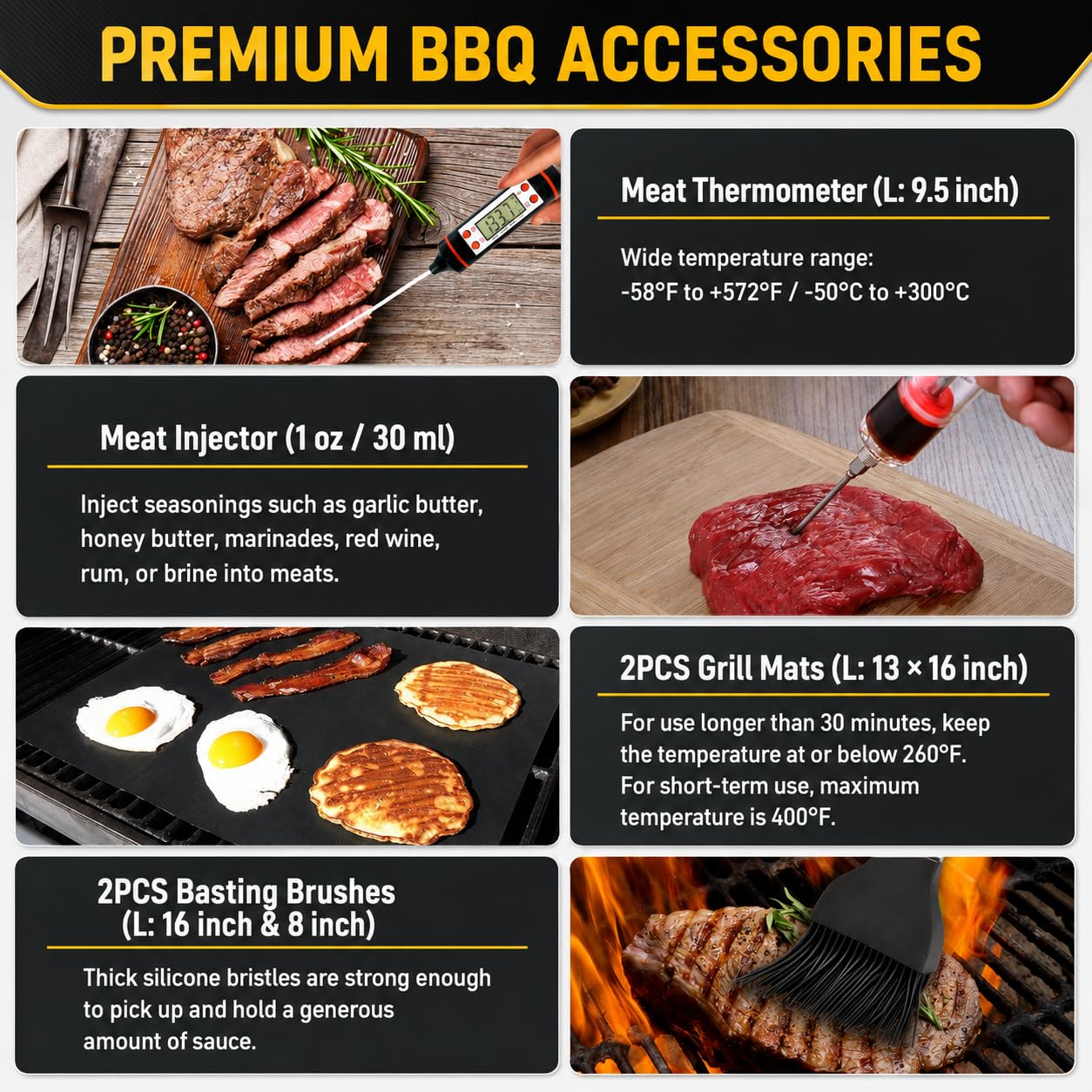 Taimasi, Set di 34 accessori per barbecue in acciaio inossidabile, con borsa per il trasporto, termometro, tappetini per barbecue da campeggio o cortile, set di strumenti per uomini e donne