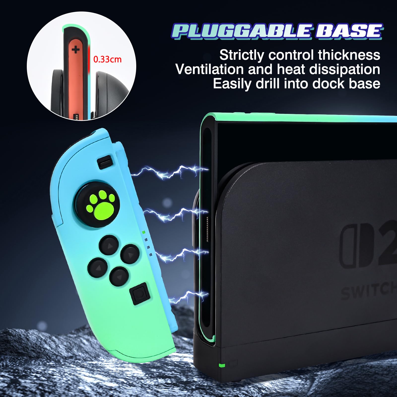 DLseego Hülle für Switch 2 2025, Dockable Farbige Harte Schutzhülle aus PC mit 2 Handgriffen und 6PCS Daumen Grips Kappe,Blau+Grün - 3