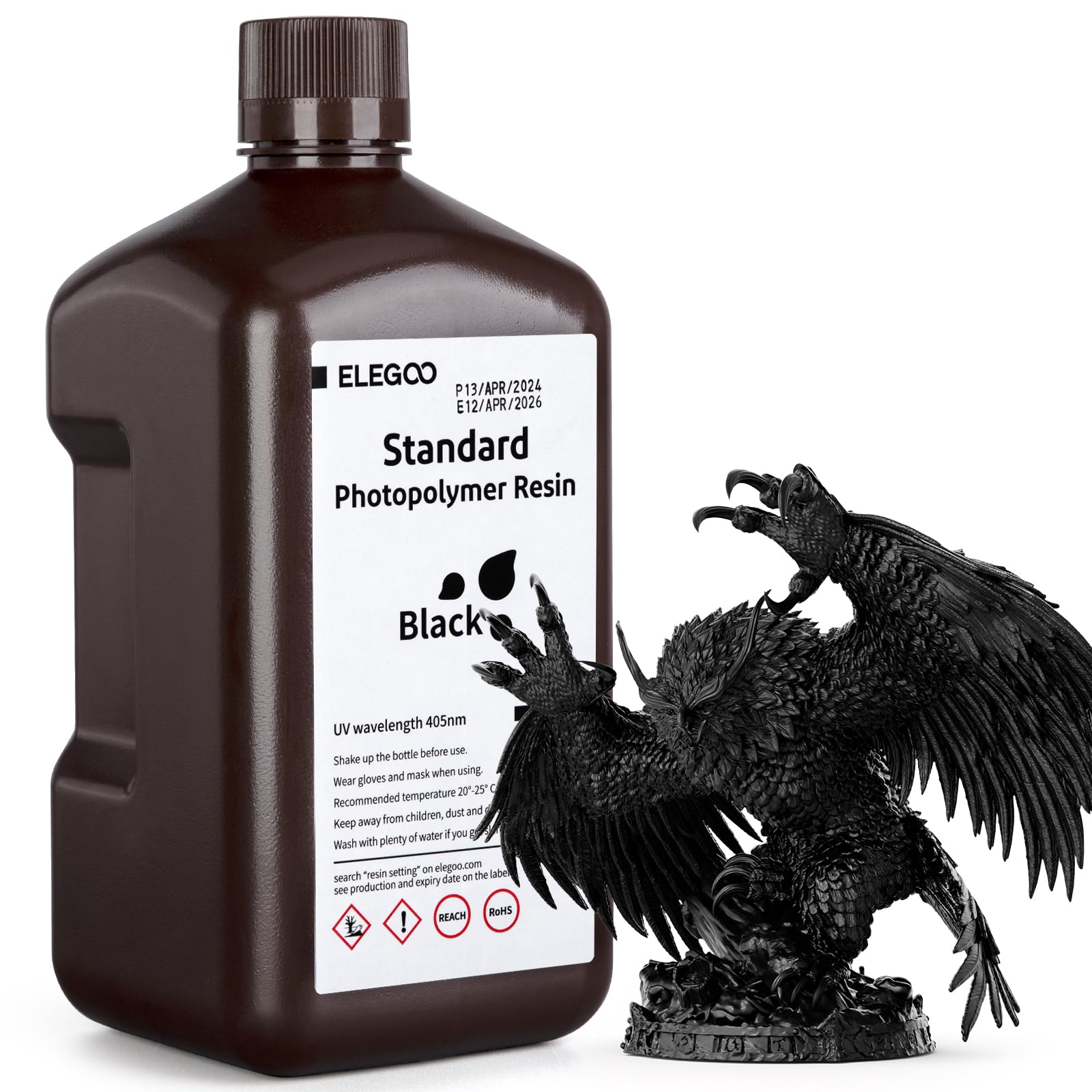 ELEGOO Stampante 3D Resina LCD 405nm Resina Fotopolimerizzante UV Resina Fotopolimerica Standard per Stampa 3D LCD Nero Scuro 2000g