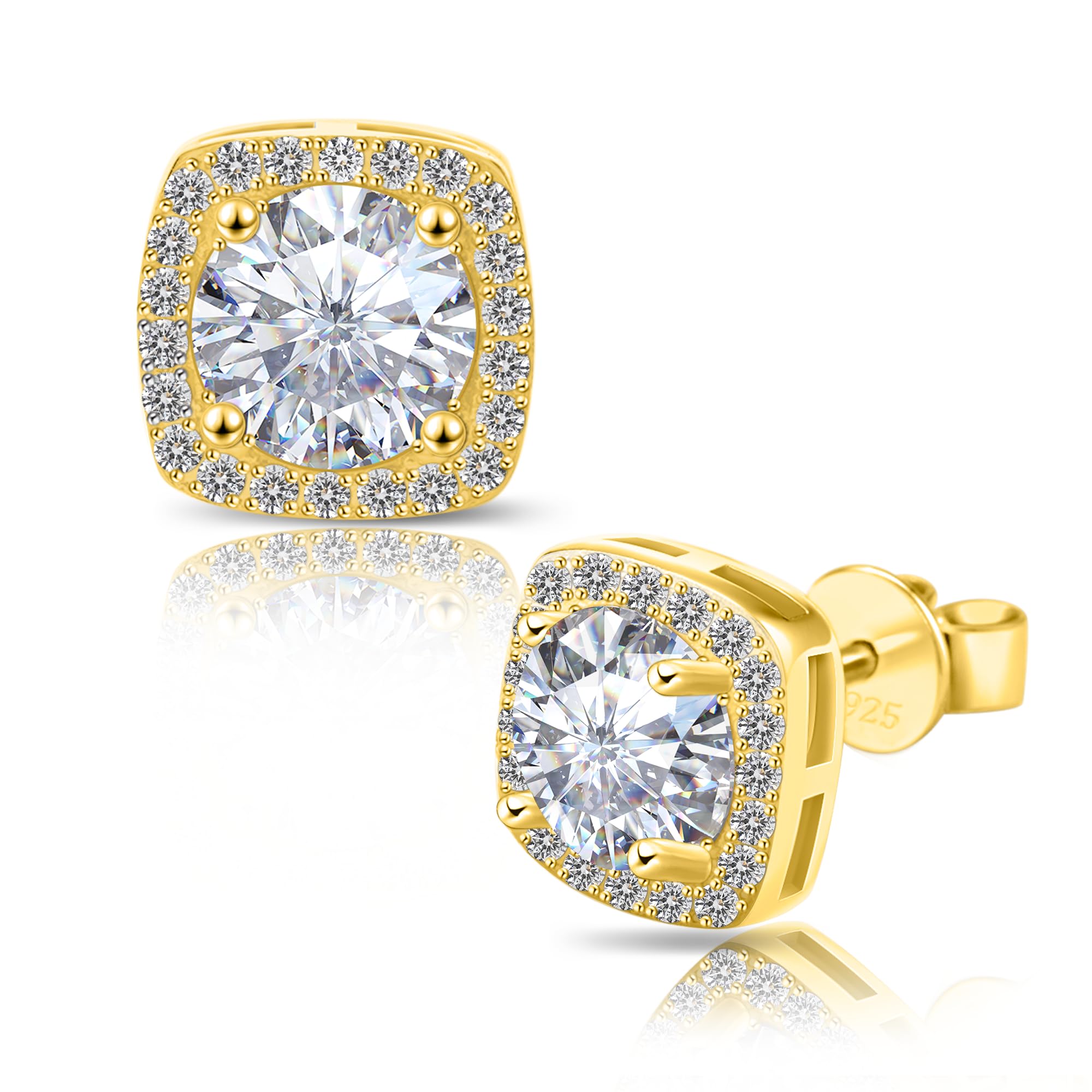 Moissanite Stud Earrings, VVSI Quality D Color Round Cut, Lab Created 925 Sterling Silver with 18K White Gold Plated, Double Halo Design – Idea Gift for Women Men