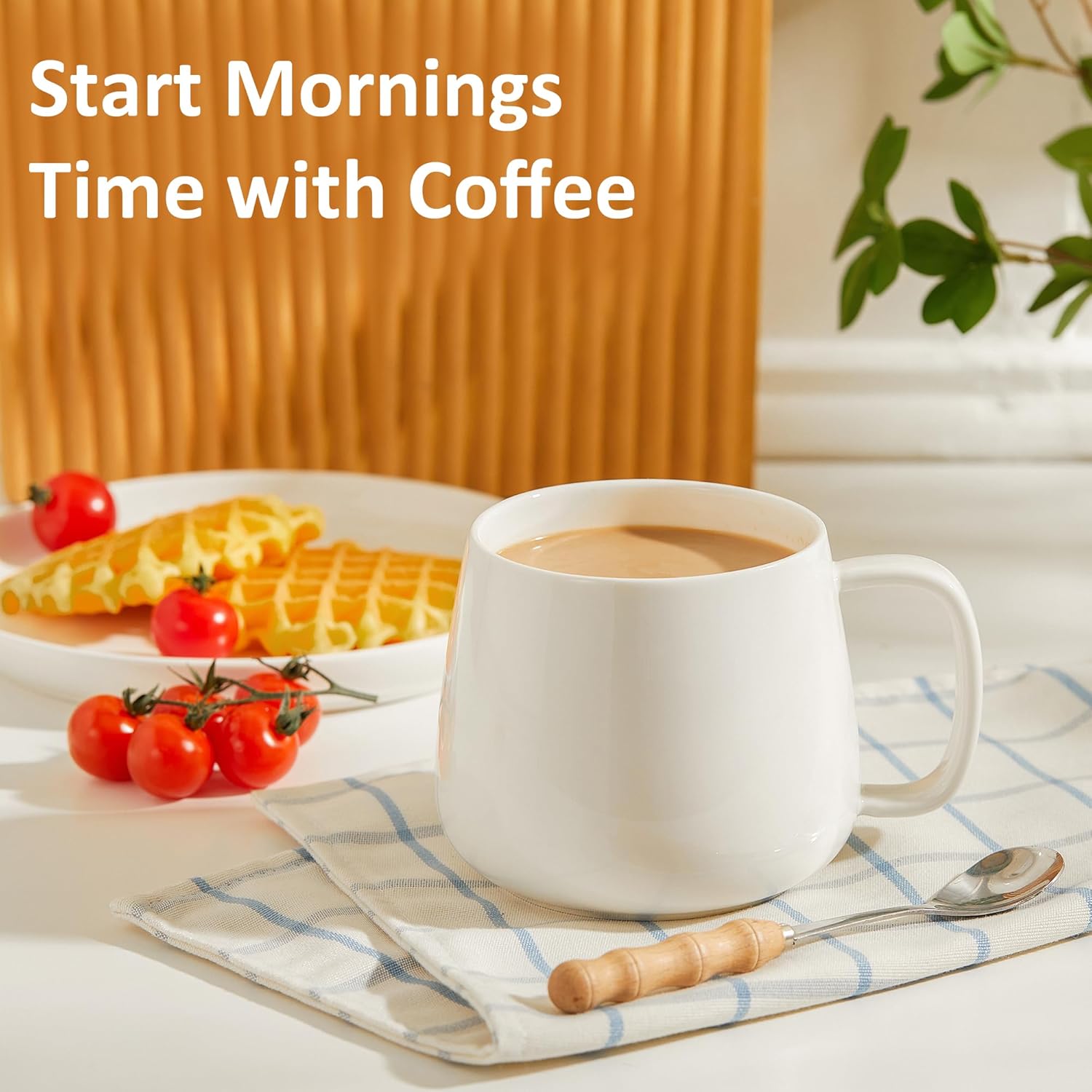 Teocera 16oz Ceramic Coffee Mugs Set of 4 – Stackable Latte Cups, Microwave, Dishwasher & Oven Safe – Ideal for Coffee, Cappuccino, Hot Chocolate, Housewarming Gifts,White - Image 4