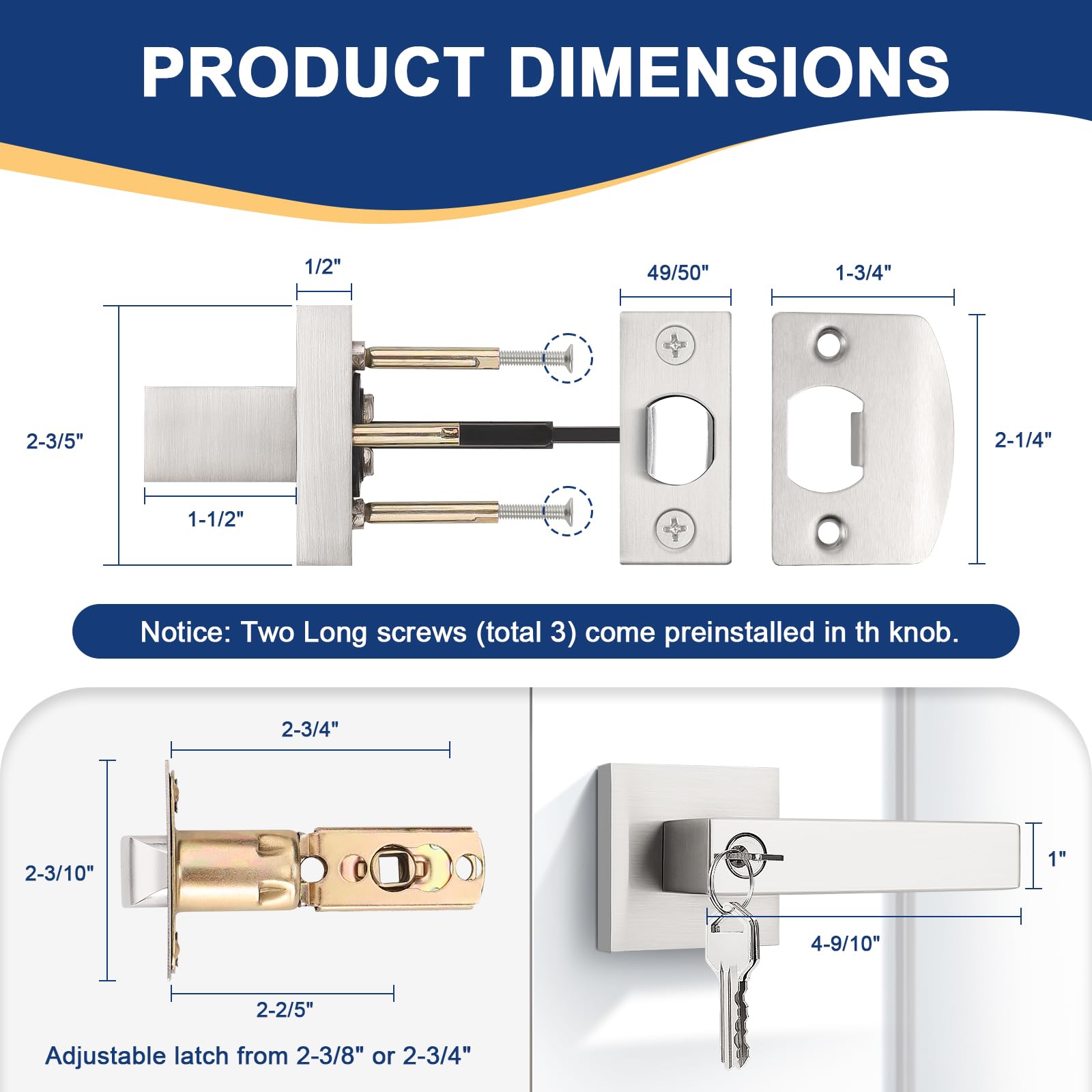 Brushed Nickel Keyed Door Handles - Secure & Stylish -5