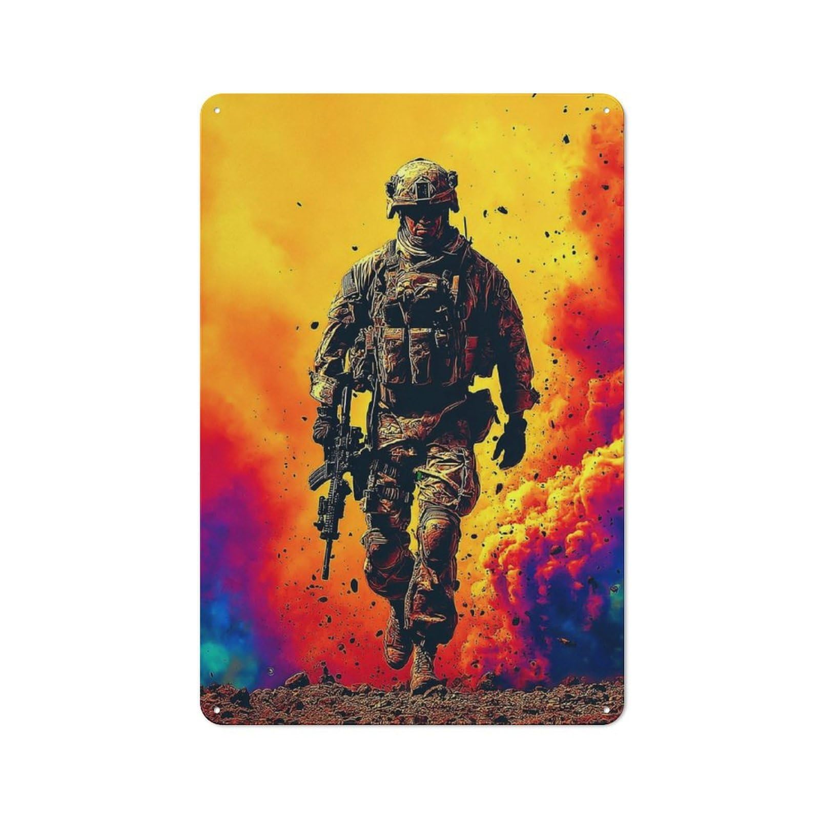 Junmoney Soldier Amidst Explosive Action Tin Wall Plaque 30X20cm With For Bar Or Restaurant, Suited To Restaurant Interior Fans