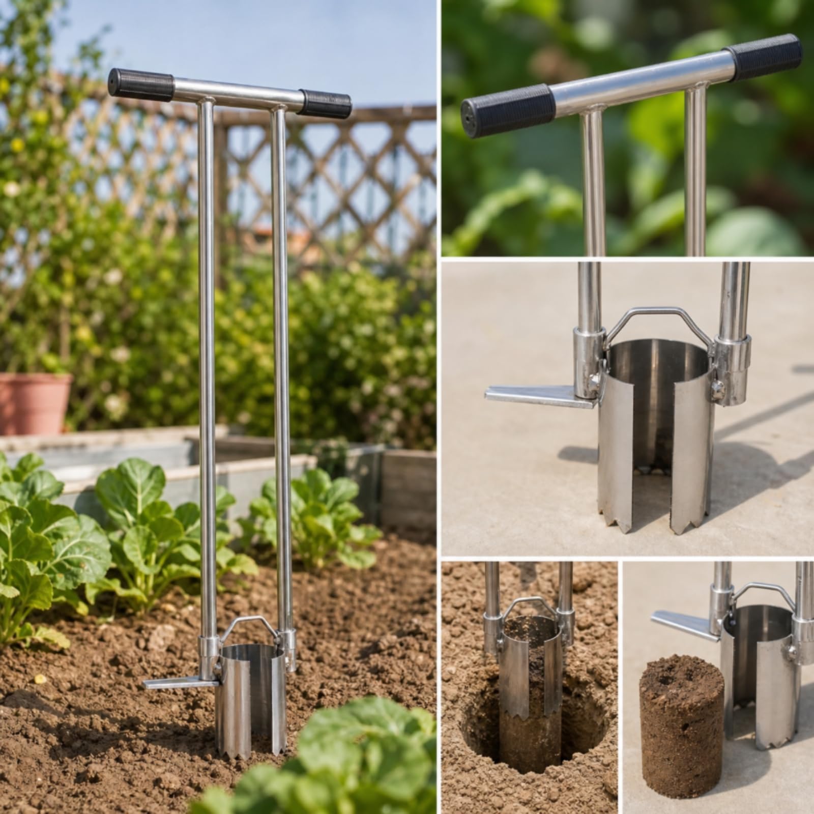 predolo Trapiantatore con Manici Manuale Trapiantatore a Bulbi Zincato Piantabulbi in Metallo per Giardinieri, 12 Cm