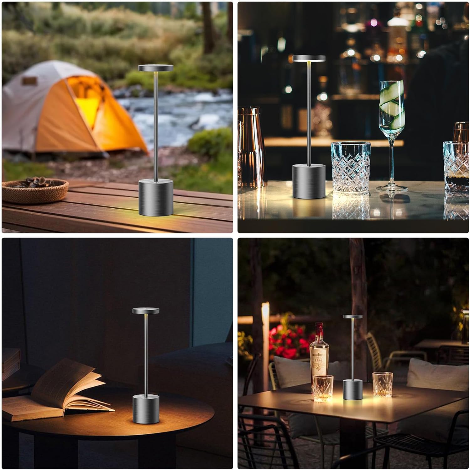 SAKRINGT Cordless Table Lamps Rechargeable,6000mAh Portable Battery Operated LED Table Light for Restaurant Outdoor Grey