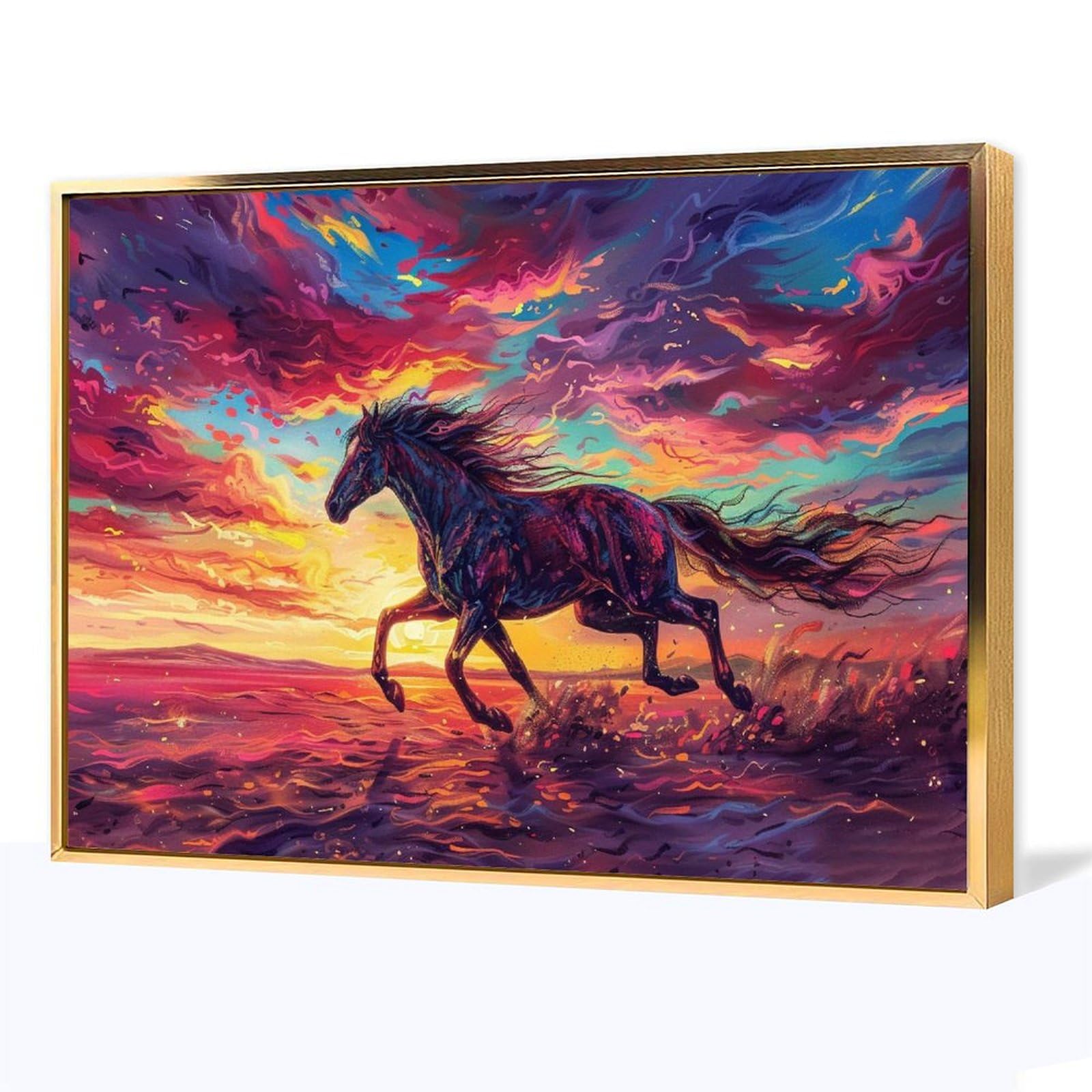 Amazon.co.jp: 絵画 色とりどりの雲の下を疾走する馬 アートパネル