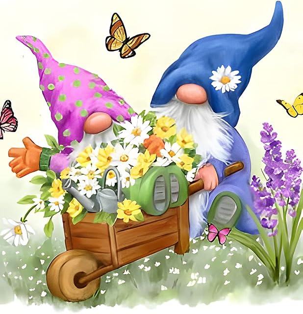 NAIMOER Gnomes Diamond Painting Kits for AdultsFull Drill Flowers and Carts Diamond Painting Kits, DIY 5D Diamond Painting Flowers and Snail Diamond Art Kits Crystal Craft for Home Decor 30x40cm