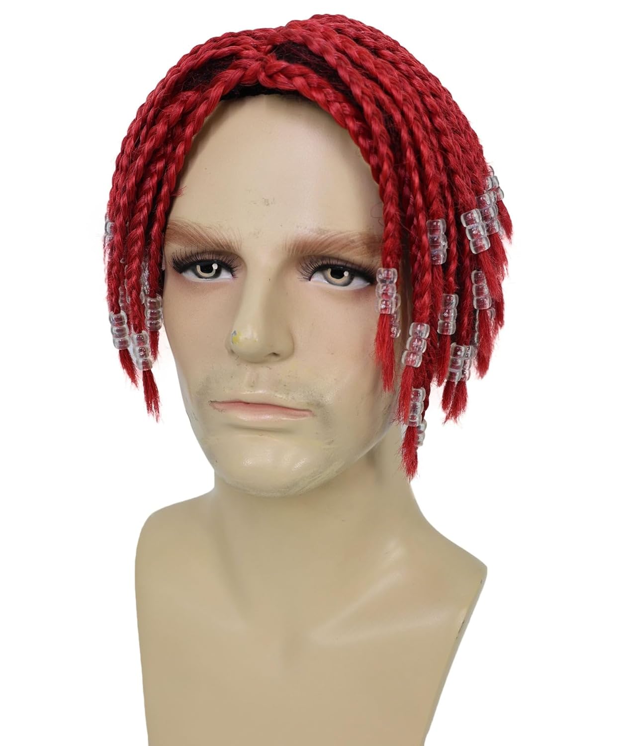 Adult Men’s Red Dreadlocks Wig – Short Rapper-Style Hairpiece for Cosplay & Costume Looks | Lightweight Synthetic Wigs for Halloween, Stage Performances & Themed Events