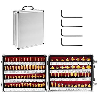 TOTOWOOD Router Bit Set 1/4 Inch Shank,100-Piece Router Bit Set with Aluminum Storage Case Tungsten Carbide Router Bits for Woodworking