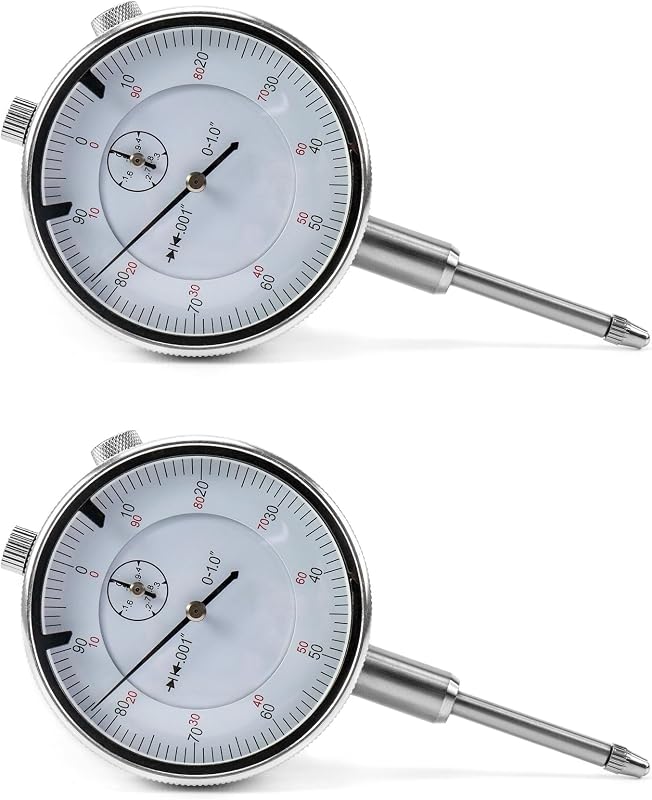 QWORK Indicador de cuadrante de 0-1 pulgada con yunque de carburo, paquete de 2, resolución de 0.001 pulgada, parte trasera plana y con lengüeta intercambiables - Esfera de 2 pulgadas, bisel de bloqueo giratorio