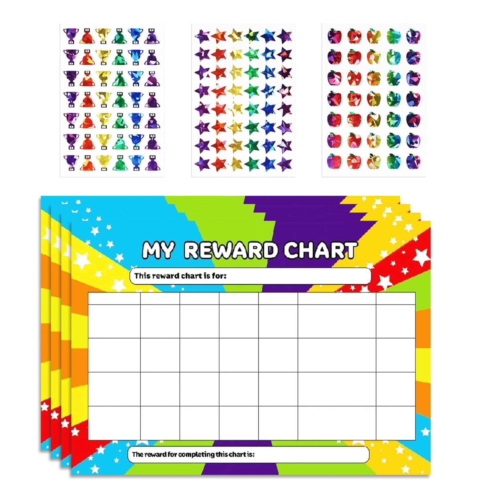 4Pcs Children's Star Reward Chart, A4 Convenient Reward Chart for Children, Practicalkids Days of The Week Charts, 3style Rewards Stickers, for Potty Training, Good Behaviour, Chores(21 * 29.7cm)