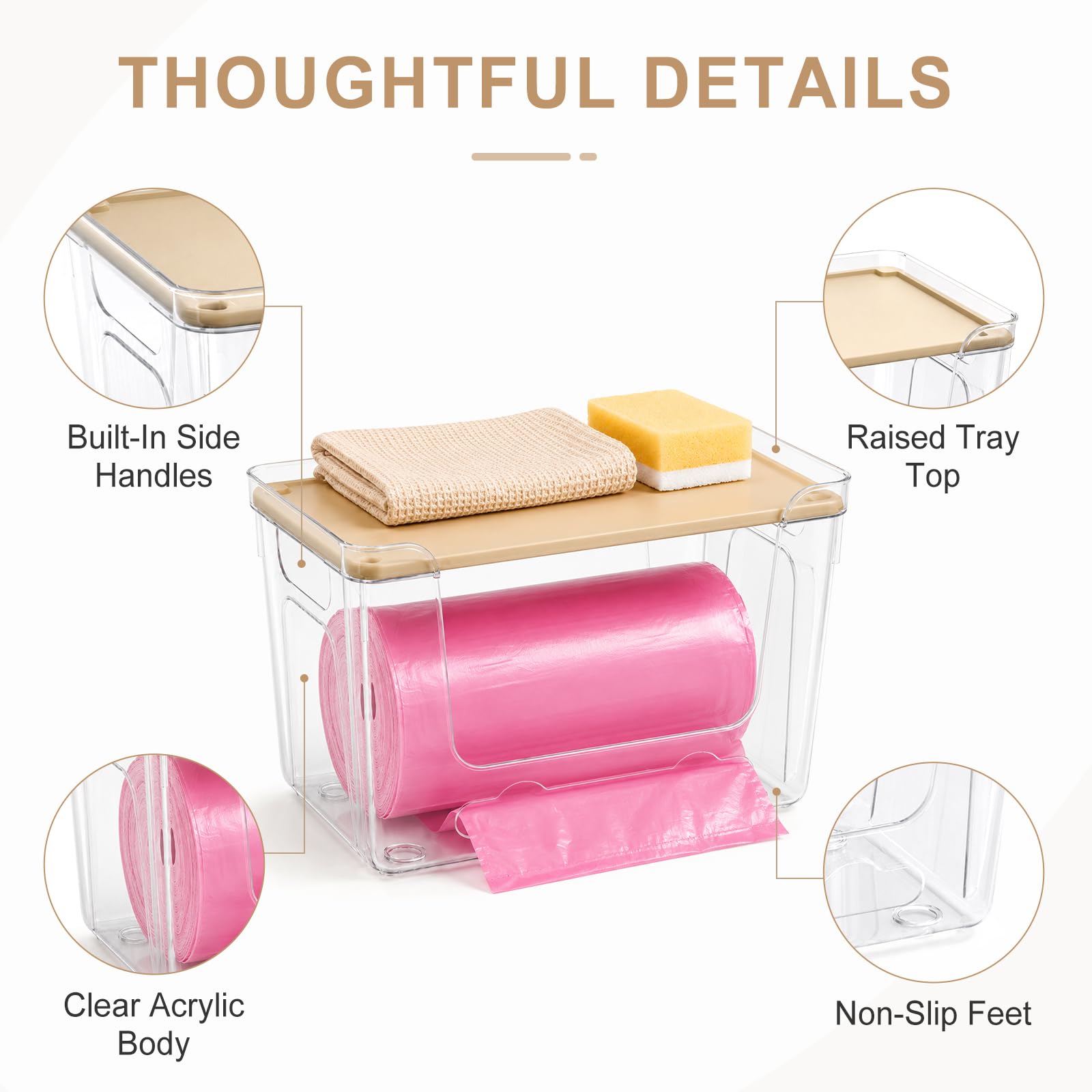 Distributeur de sacs poubelles, lot de 6, 3 grands et 3 petits bacs