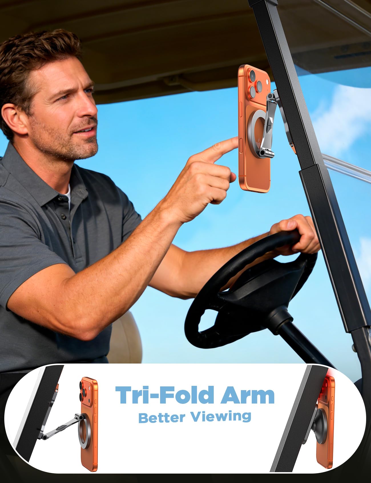 Support de téléphone magnétique pour voiturette de golf : [réglable à 360° et ultra magnétique] Support de téléphone magnétique en alliage pour chariot de golf Magsafe iPhone 17-12, accessoires de - 3