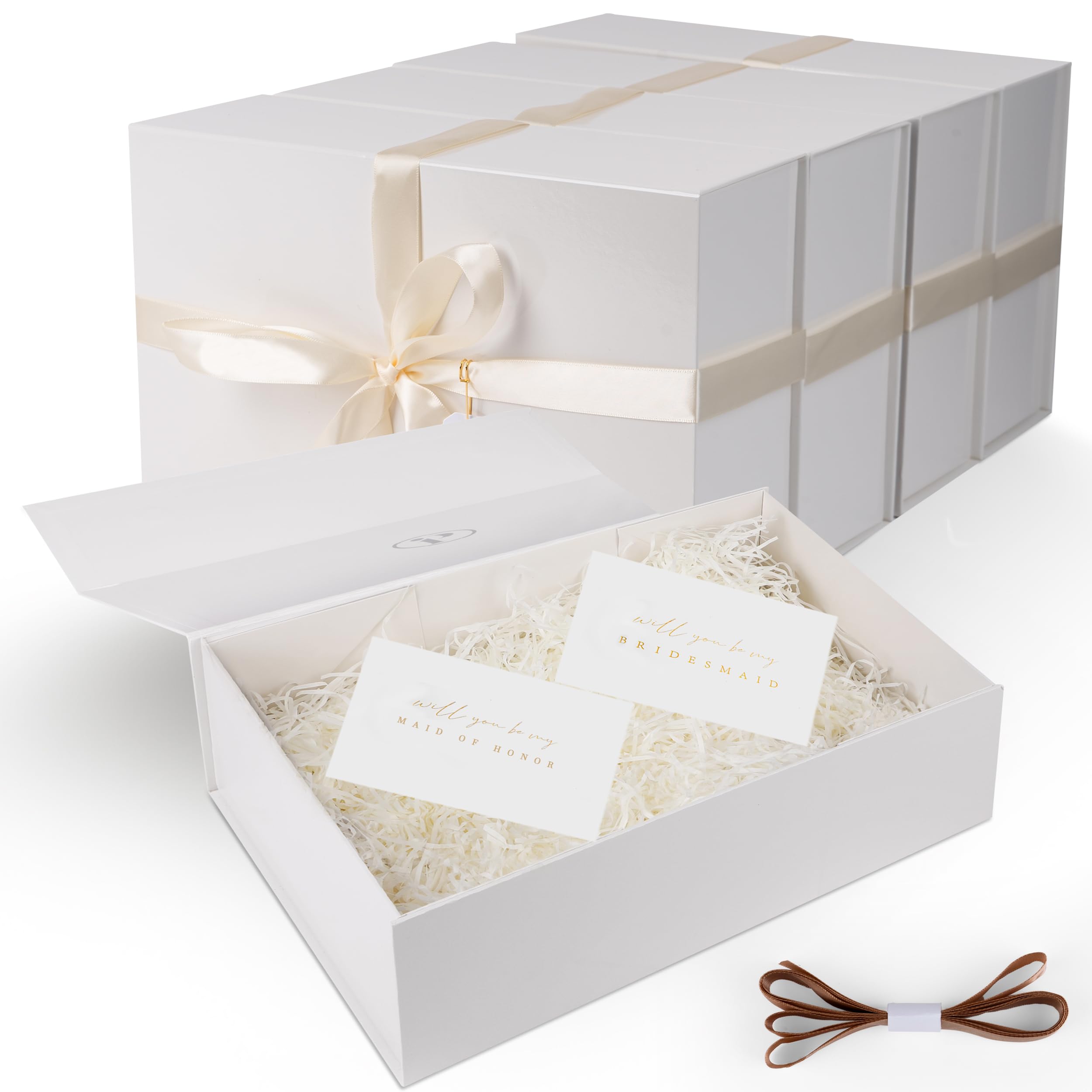 iPassion Gift Box Set - Bridesmaids Gifts for Wedding , Bridesmaid Proposal , Magnetic Boxes With Lids , Big Set For Bridal , 13.5 x 9 x 4.5 inches , Maid of Honor , Large White Giftbox (Milky White, Pack of 5)
